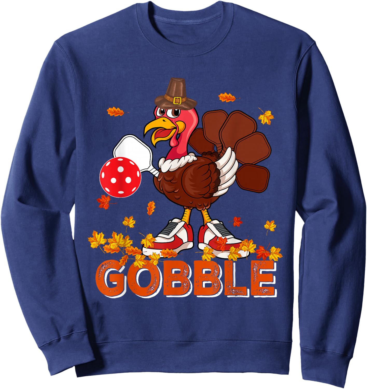 Vintage Gobble Thanksgiving Turkey Playing Pickleball Player Sweatshirt - Sweatshirt | Navy