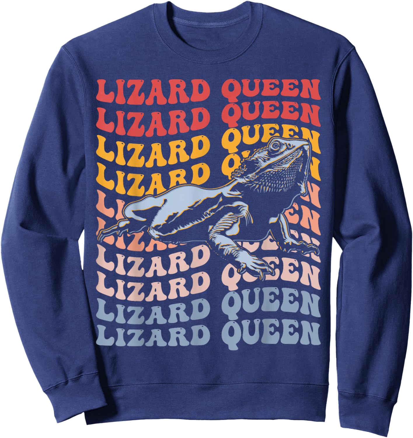 Lizard Queen Groovy Bearded Dragon Lizard Lover Girl Queen Sweatshirt - Sweatshirt | Navy