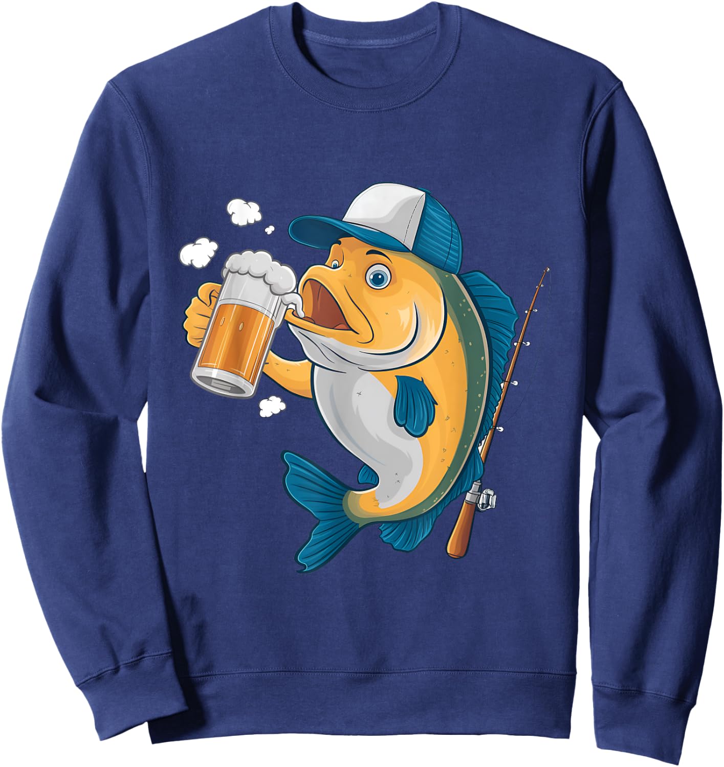 A fish drinking beer wearing a cap Design Sweatshirt - Sweatshirt | Navy