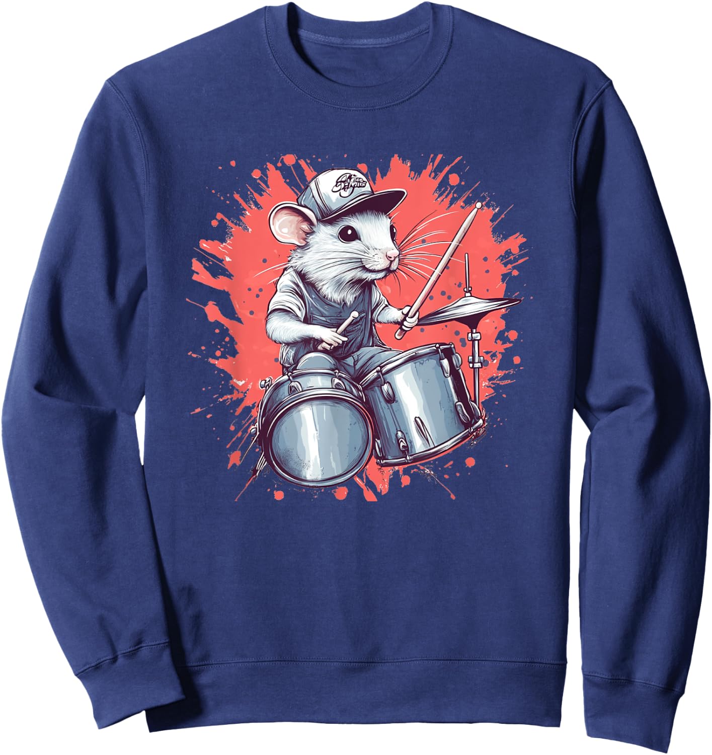 Costume drôle de batteur de rat blanc pour les amateurs de souris et de batterie Sweatshirt - Sweatshirt | Navy