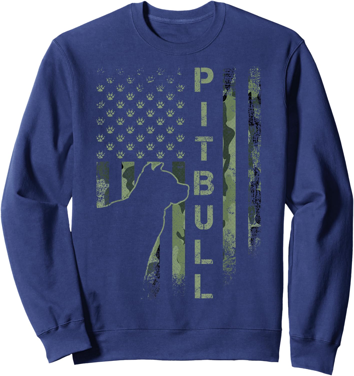 Vintage USA American Camo Flag Pitbull Dog Silhouette Pittie Sweatshirt - Sweatshirt | Navy