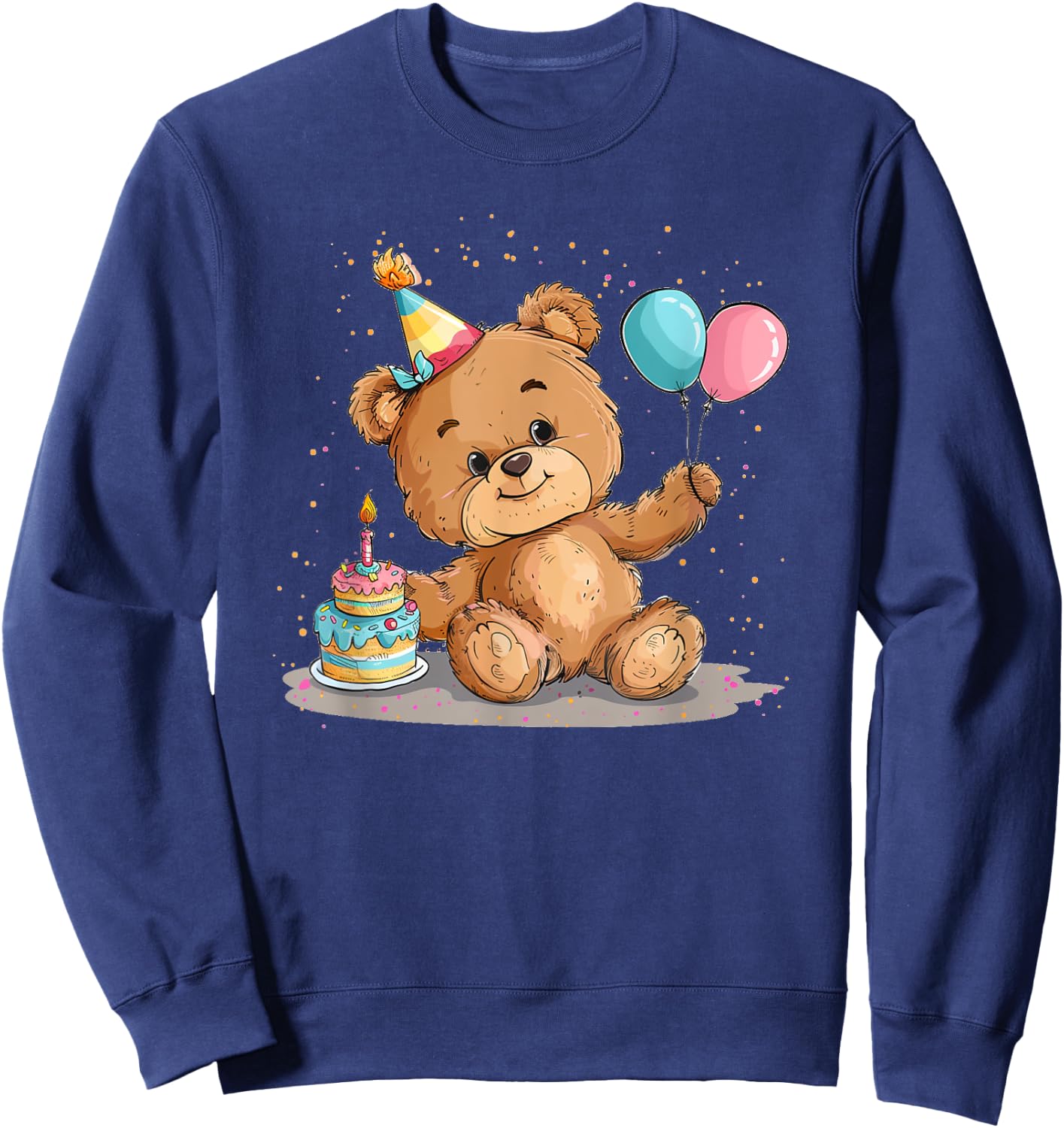 Pretty Teddy Bear with Party Hat and Birthday Balloons Sweatshirt - Sweatshirt | Navy