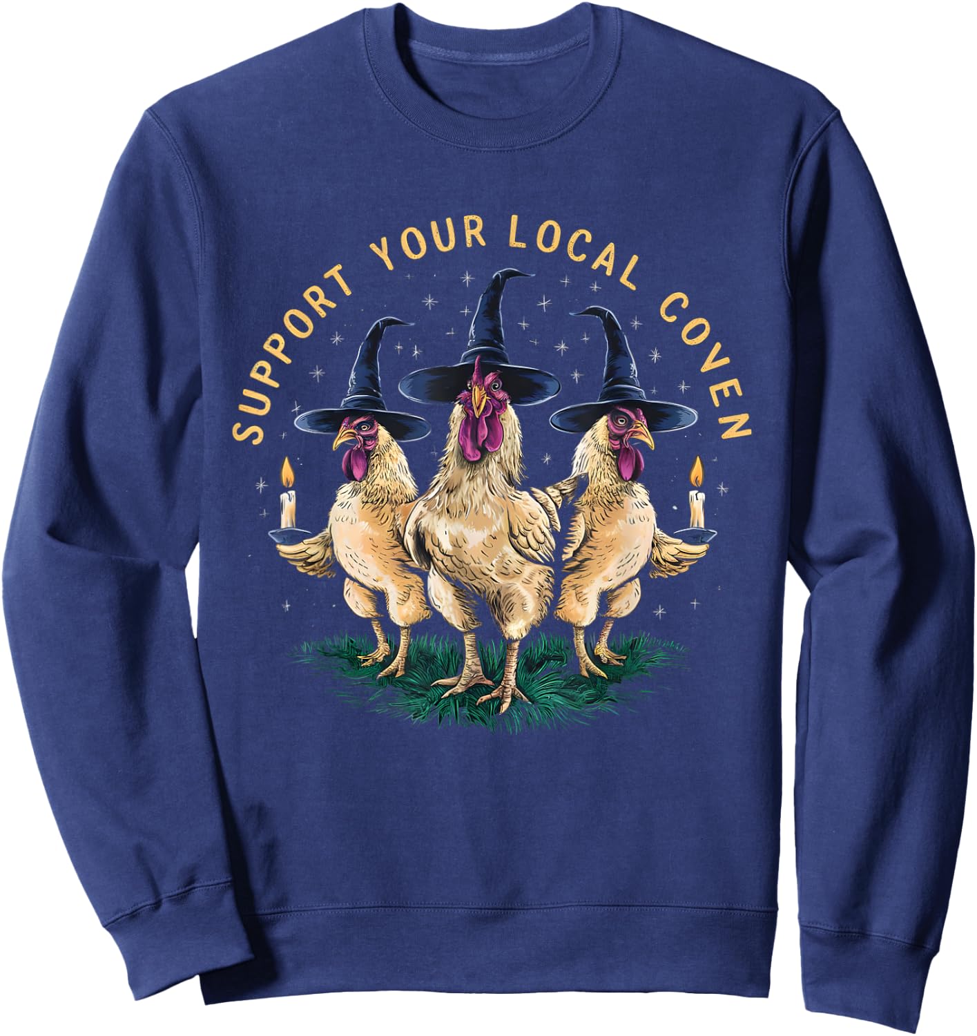 Support Your Local Coven Funny Farm Witch Chicken Halloween Sweatshirt - Sweatshirt | Navy