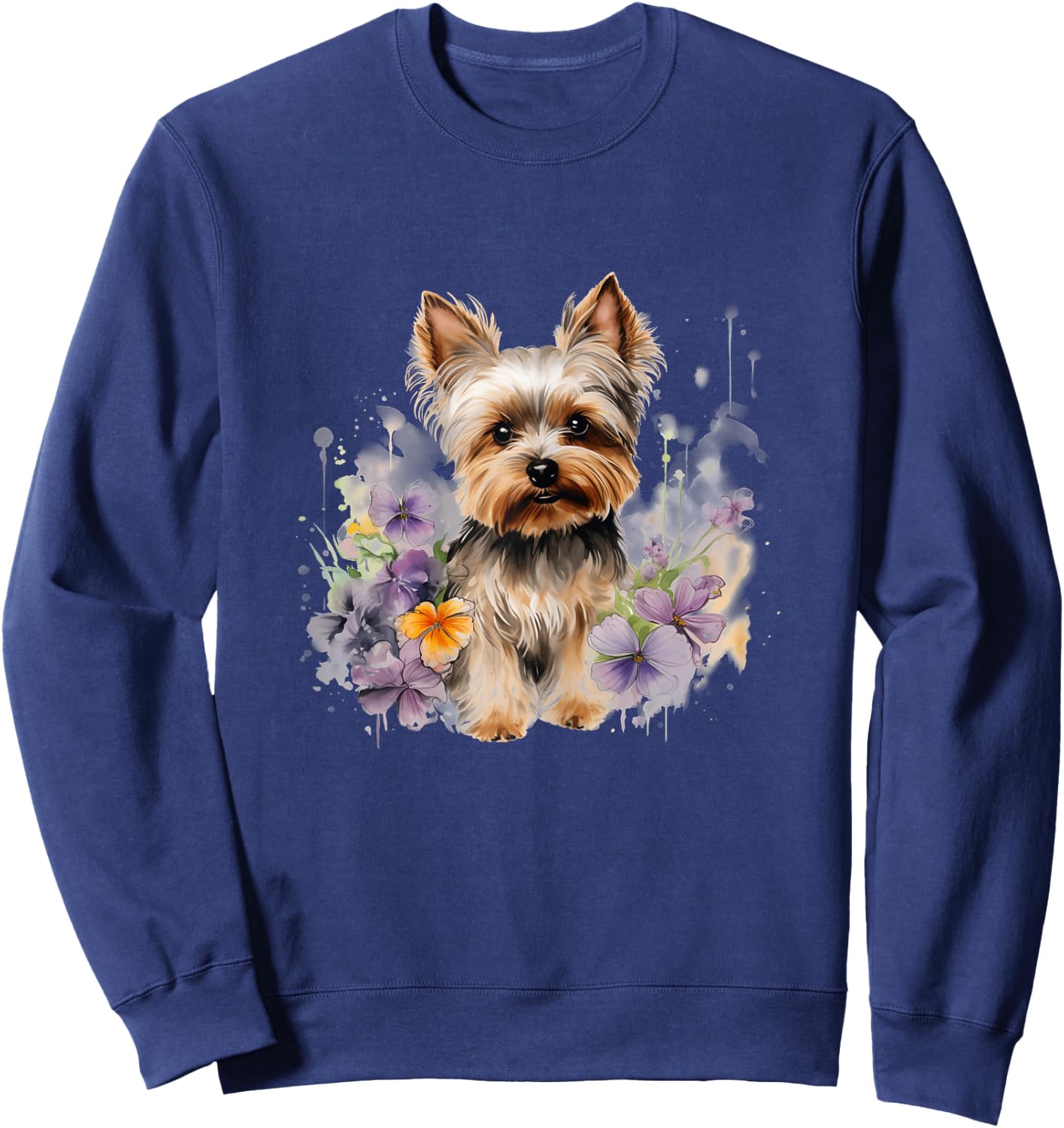 Yorkshire Terrier Mom Floral Yorkie Dog Lover Flowers Cute , White Sweatshirt - Sweatshirt | Navy