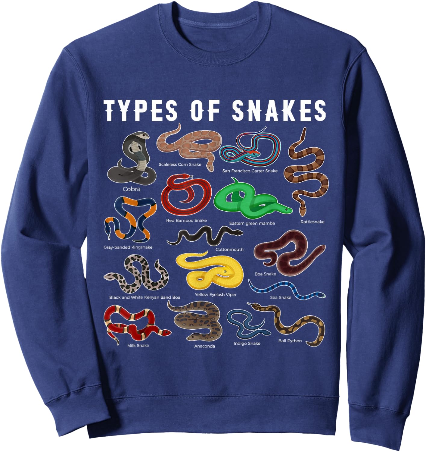 Types of Snakes Shirt SNAKE Species Types of Snake Sweatshirt - Sweatshirt | Navy