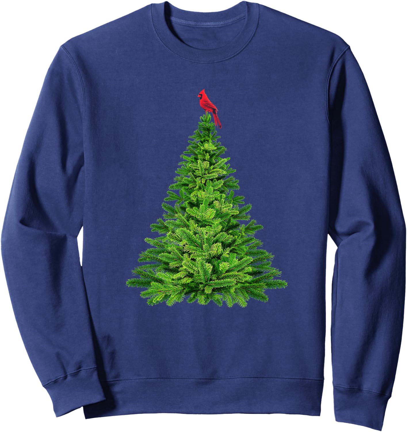 Cardinal Red Bird in Pine Tree Christmas Sweatshirt - Sweatshirt | Navy