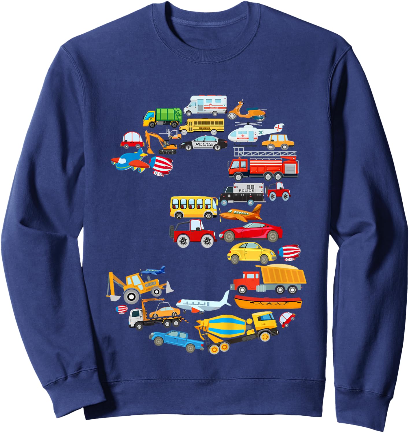 Boys 3rd Birthday Cars Vehicles Fire Engine Sweatshirt - Sweatshirt | Navy