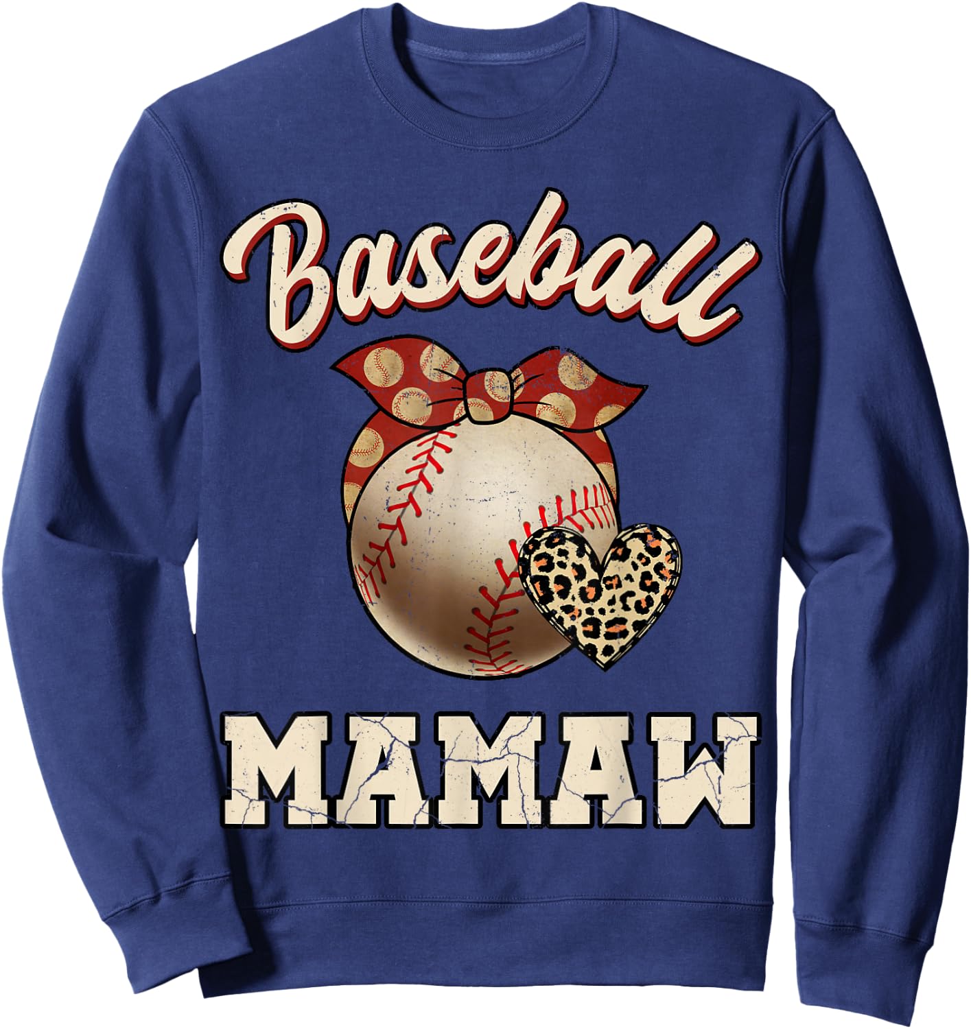 Baseball Mamaw Bandana Leopard Heart Fans Mother's Day Sweatshirt - Sweatshirt | Navy