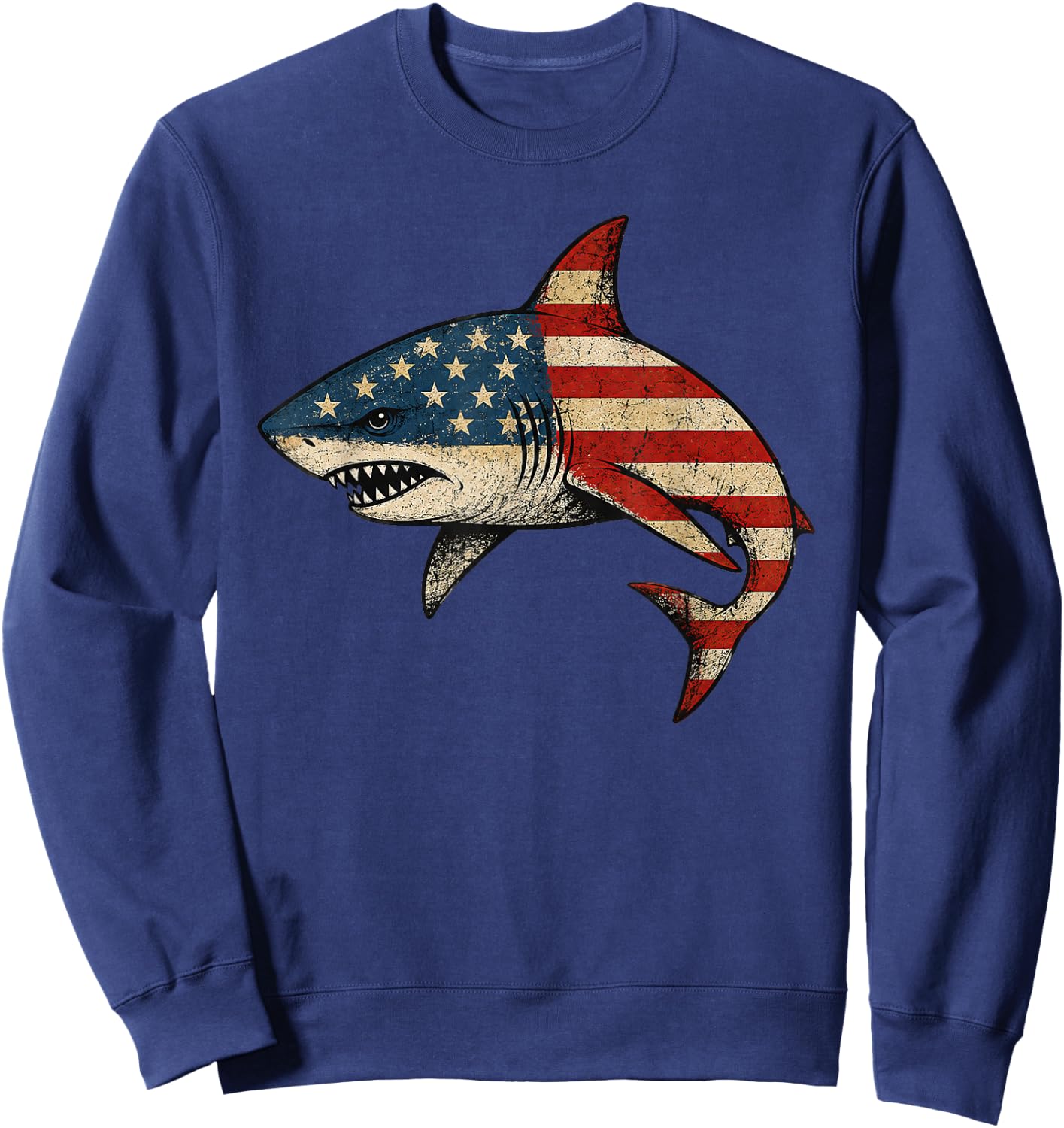 American Flag Shark 4th of July Sweatshirt - Sweatshirt | Navy