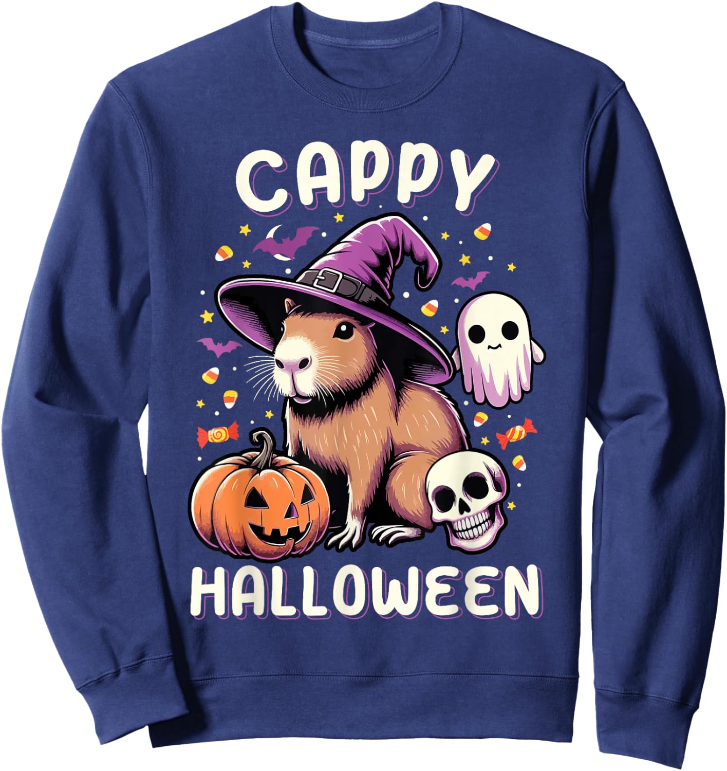 Cappy Halloween Costume Pumpkin Funny Capybara Halloween Sweatshirt - Sweatshirt | Navy