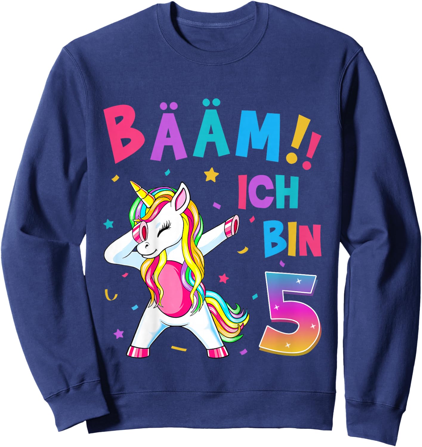 Children's 5th Birthday Girl 5 Years Old Dancing Funny Unicorn , black Sweatshirt - Sweatshirt | Navy