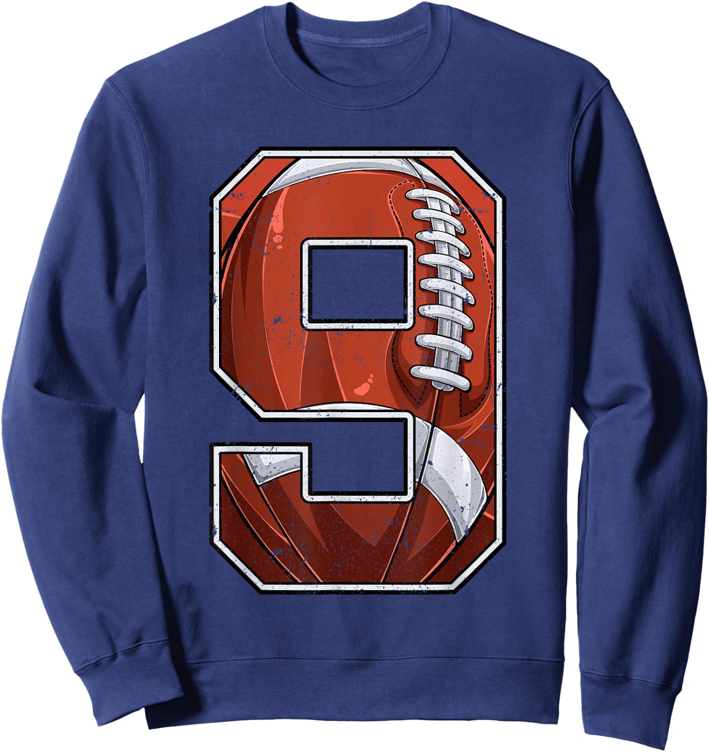 Football Ninth 9th Birthday Boy Nine 9 Years Old Bday Kids Sweatshirt - Sweatshirt | Navy