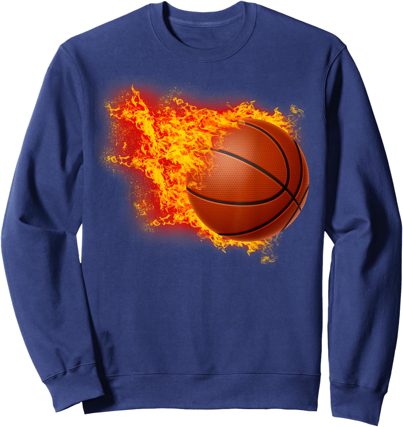 Basketball Hoop Fire Flames Ball Graphic Sweatshirt - Sweatshirt | Navy