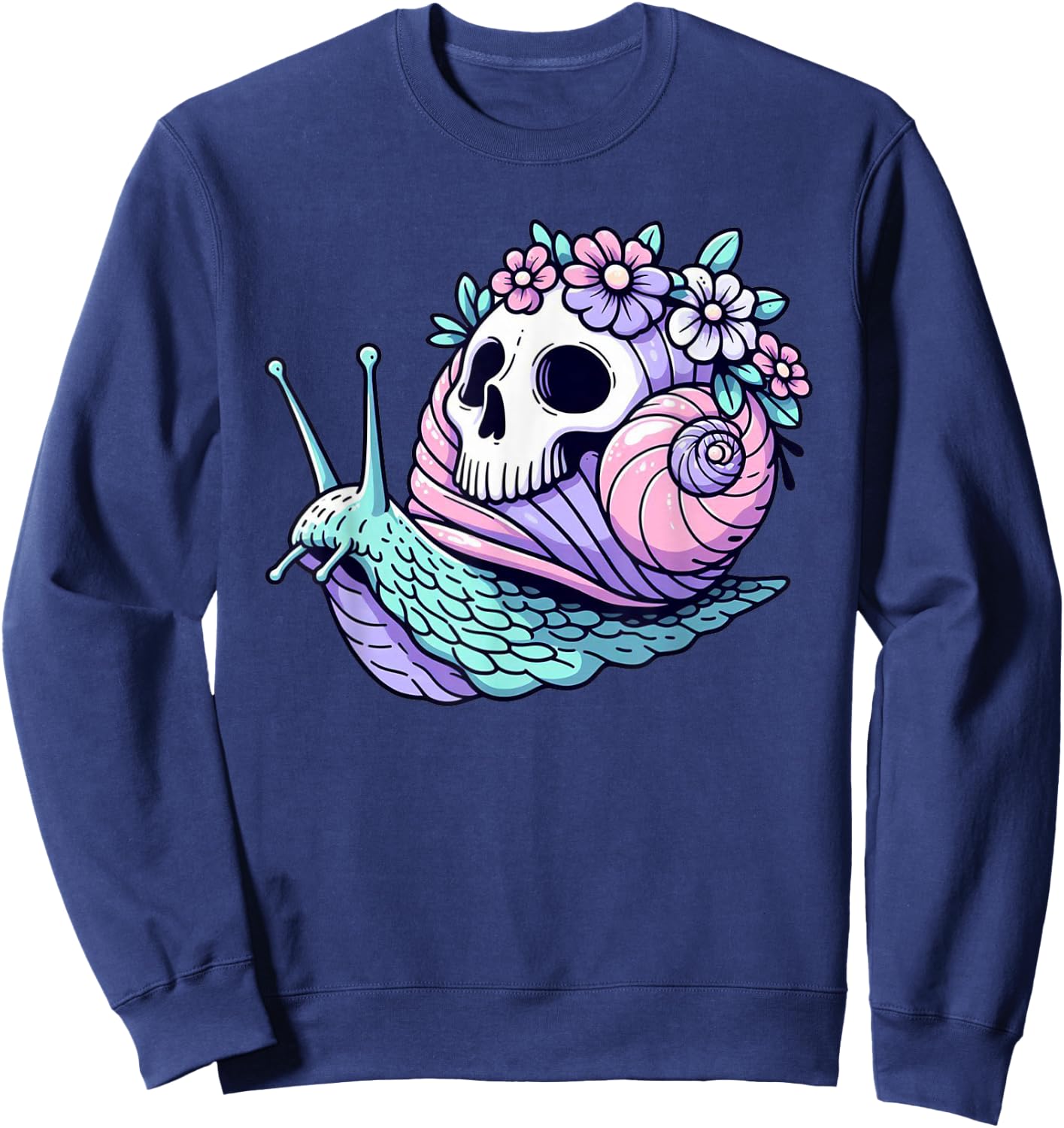 Snail Skull Design Pastel Goth Kawaii Emo Otaku Menhera Sweatshirt - Sweatshirt | Navy