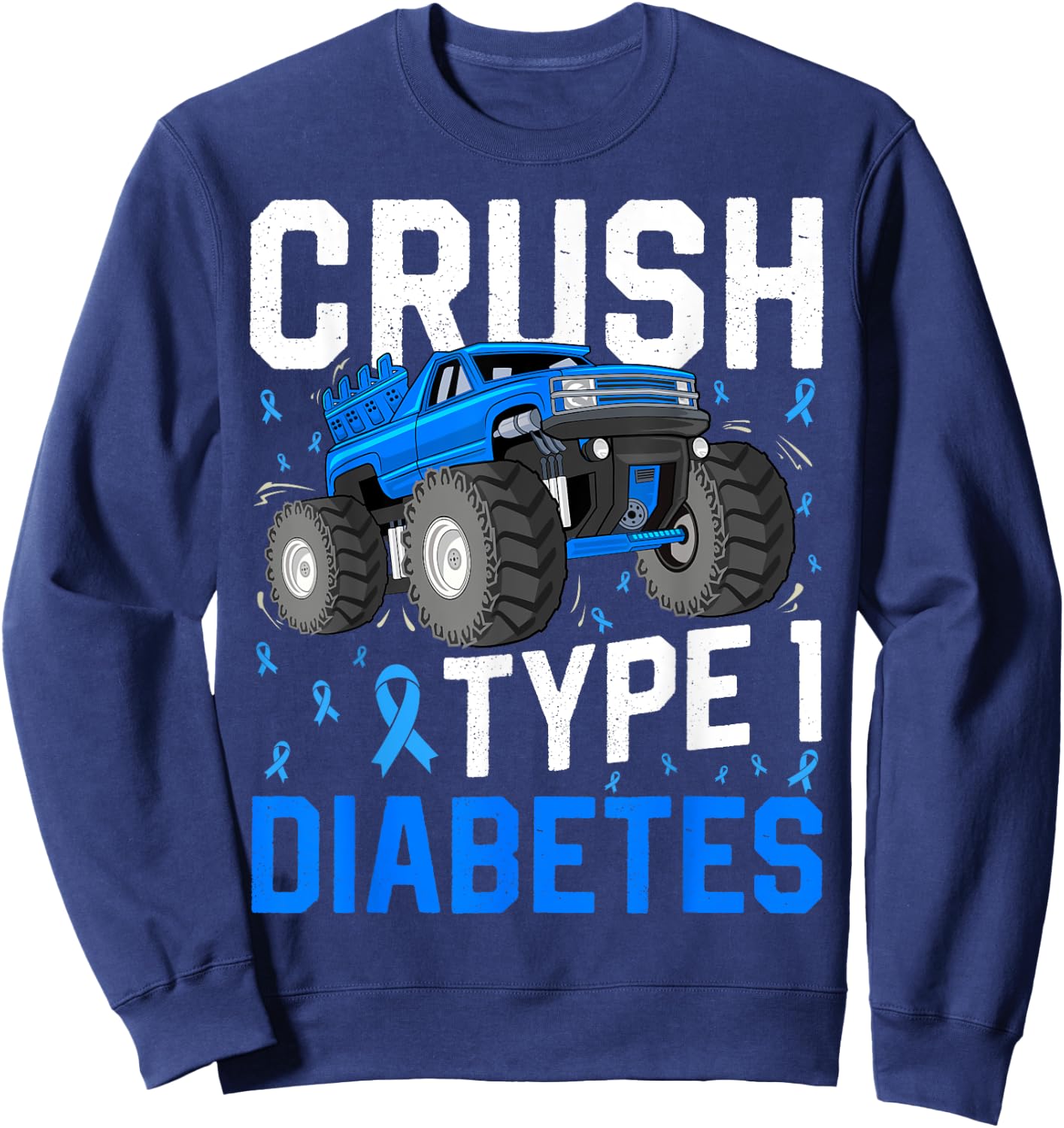 Crush Type 1 Diabetes Awareness Monster Truck Boys Kids Sweatshirt - Sweatshirt | Navy