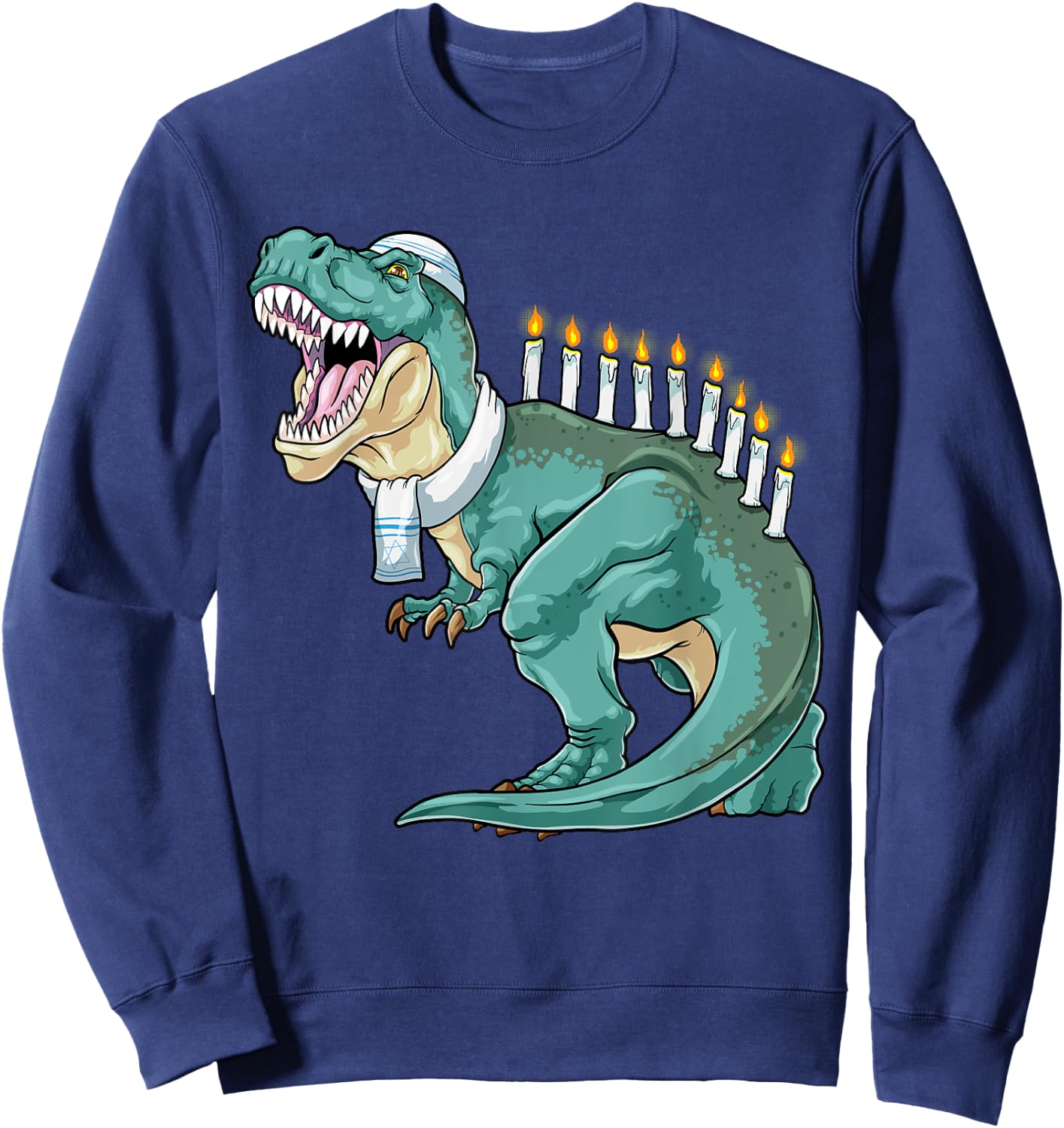 Menorasaurus Rex Hanukkah Shirt Jewish Dinosaur Menorah Sweatshirt - Sweatshirt | Navy