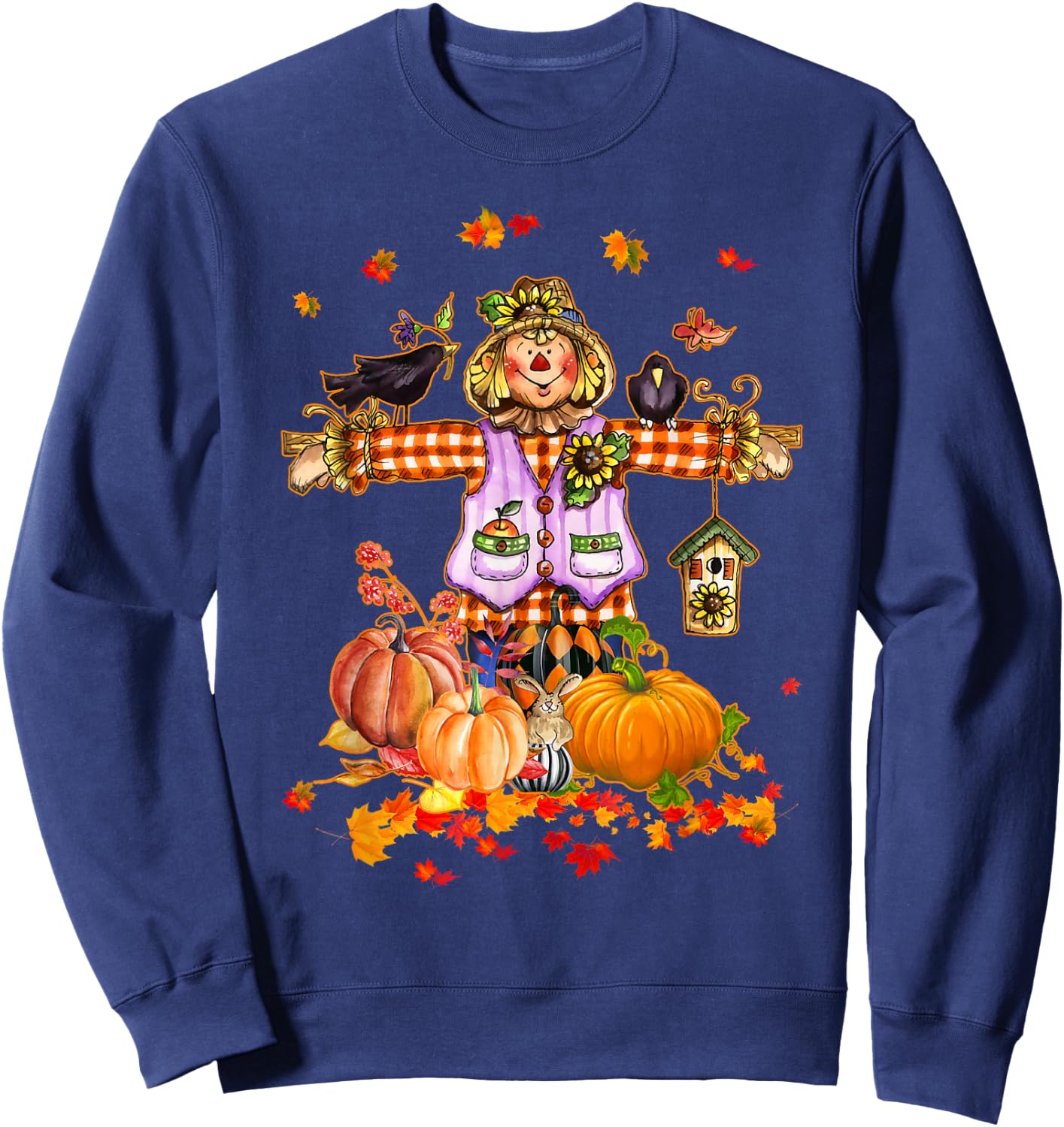 Scarecrow Autumn Hello Fall Pumpkin Thanksgiving Halloween Sweatshirt - Sweatshirt | Navy