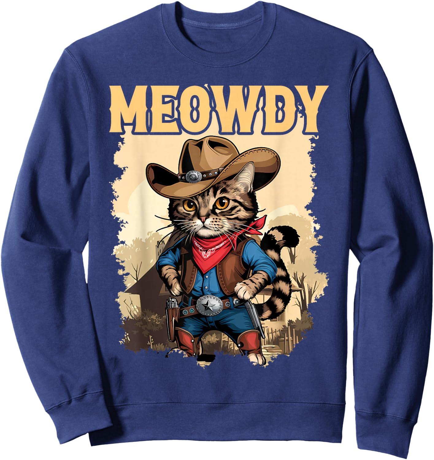 Meowdy Funny Country Side Cat Hat Vintage Cowboy Cat Sweatshirt - Sweatshirt | Navy