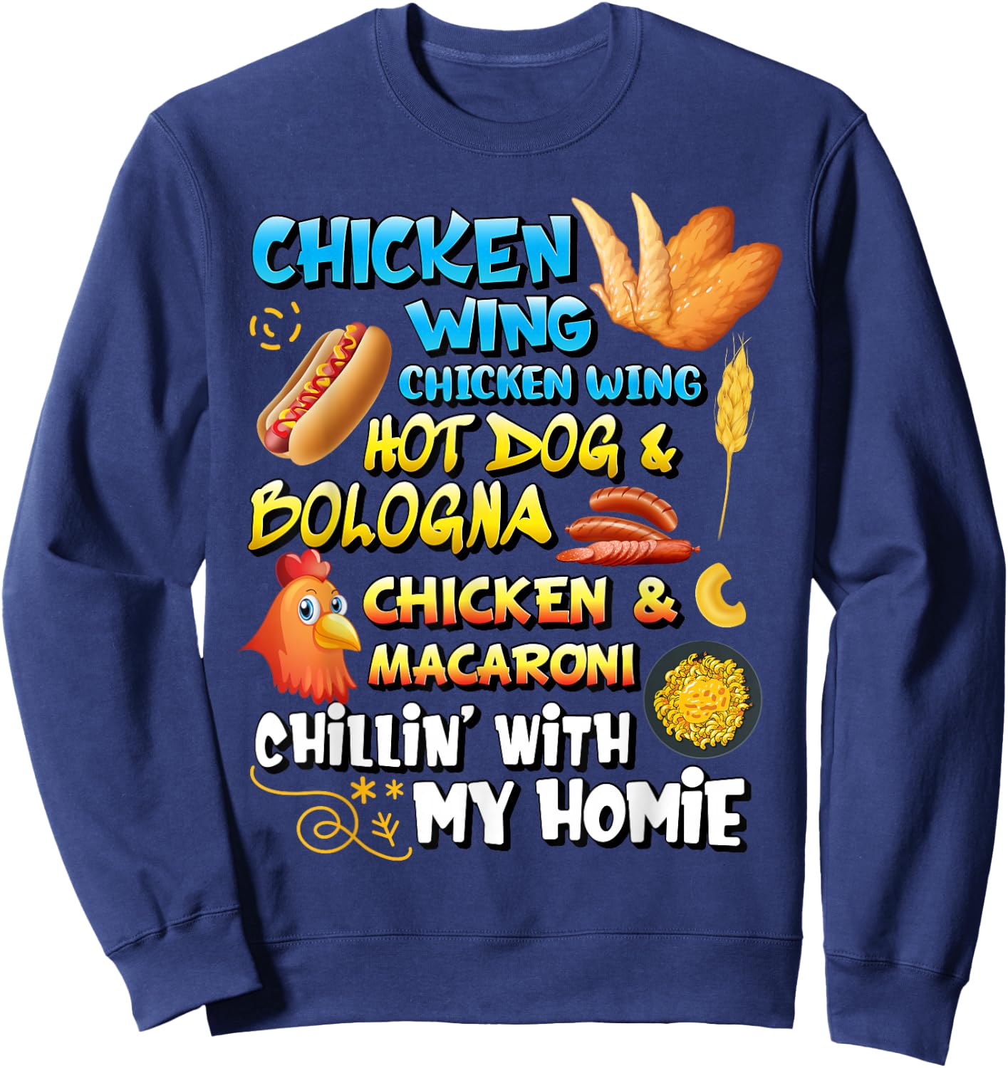 Chicken Wing Chicken Wing Hot Dog and Bologna Shirt Toddlers Sweatshirt - Sweatshirt | Navy