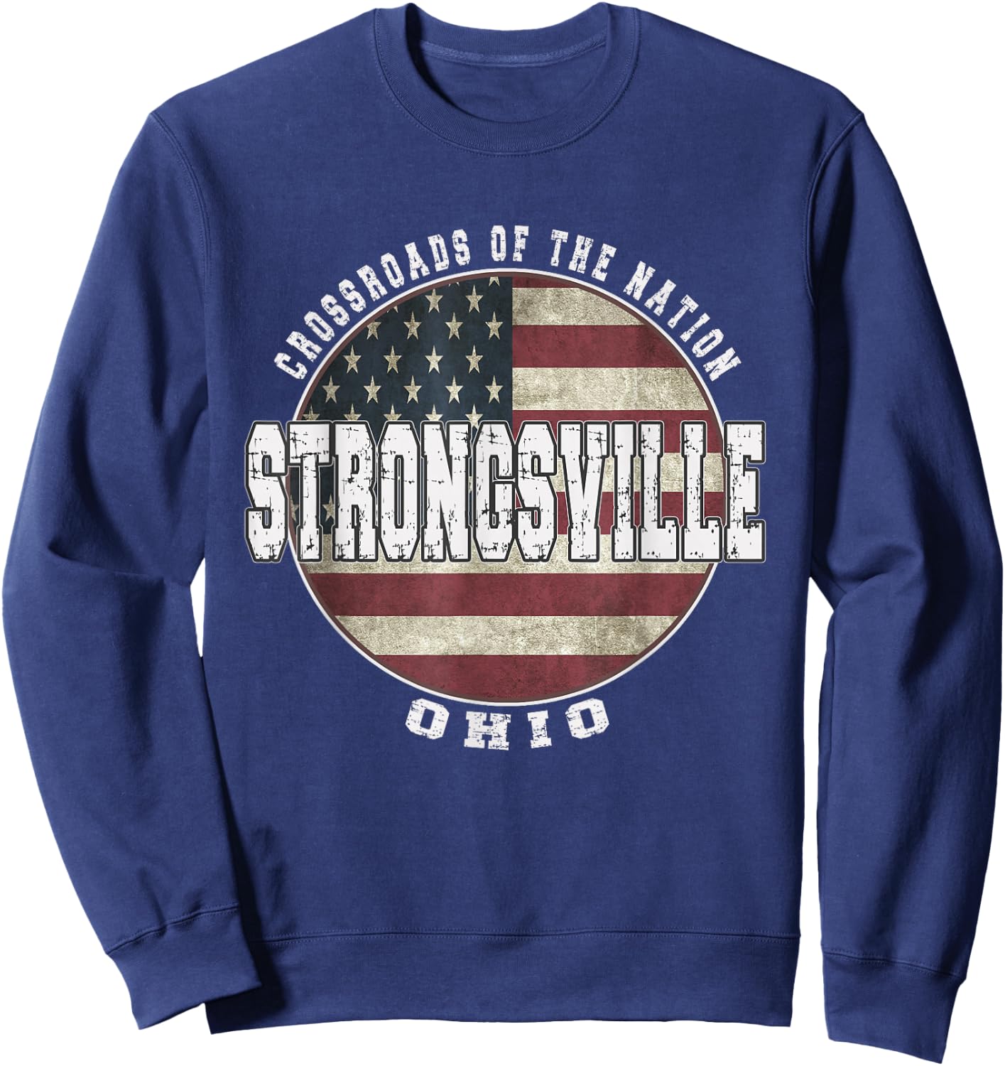 Strongsville Ohio, Vintage American Flag Sweatshirt - Sweatshirt | Navy