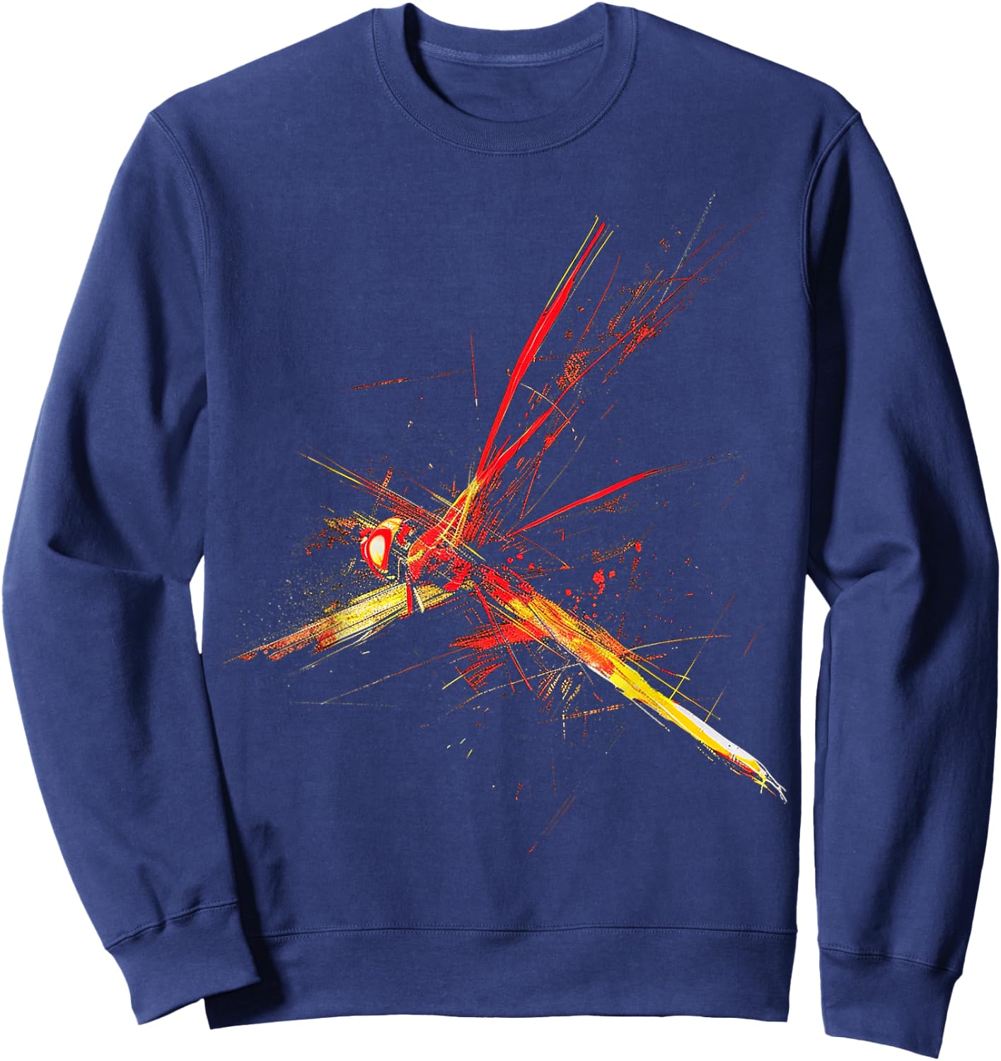 @n!mal Libelle bunt abstrakte Tierkunst Grafik Libelle Schwarz Klein Klassisch Kurzarm Crew-Ausschnitt Pull-On Imported Polyester Stretchable Tierliebhaber, Männer, Frauen, Kinder Sweatshirt - Sweatshirt | Navy