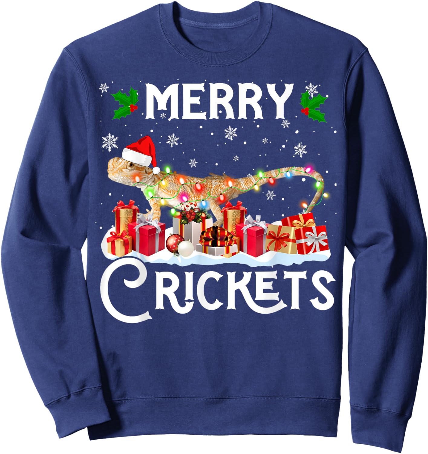 Funny Bearded Dragon Christmas Merry Cricket For Mom Dad Sweatshirt - Sweatshirt | Navy