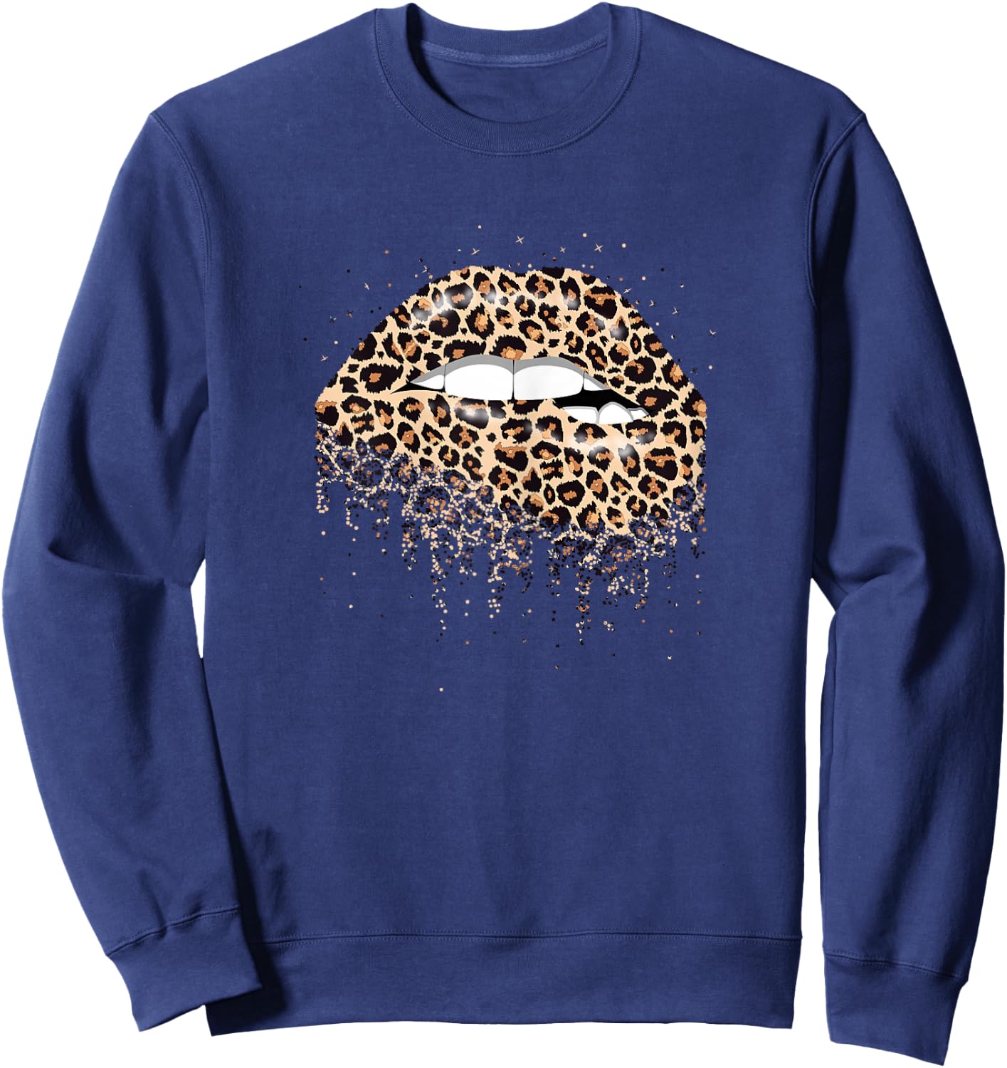 Sexy Women's Lips with Leopard Print for Wild Cats Trend Sweatshirt - Sweatshirt | Navy