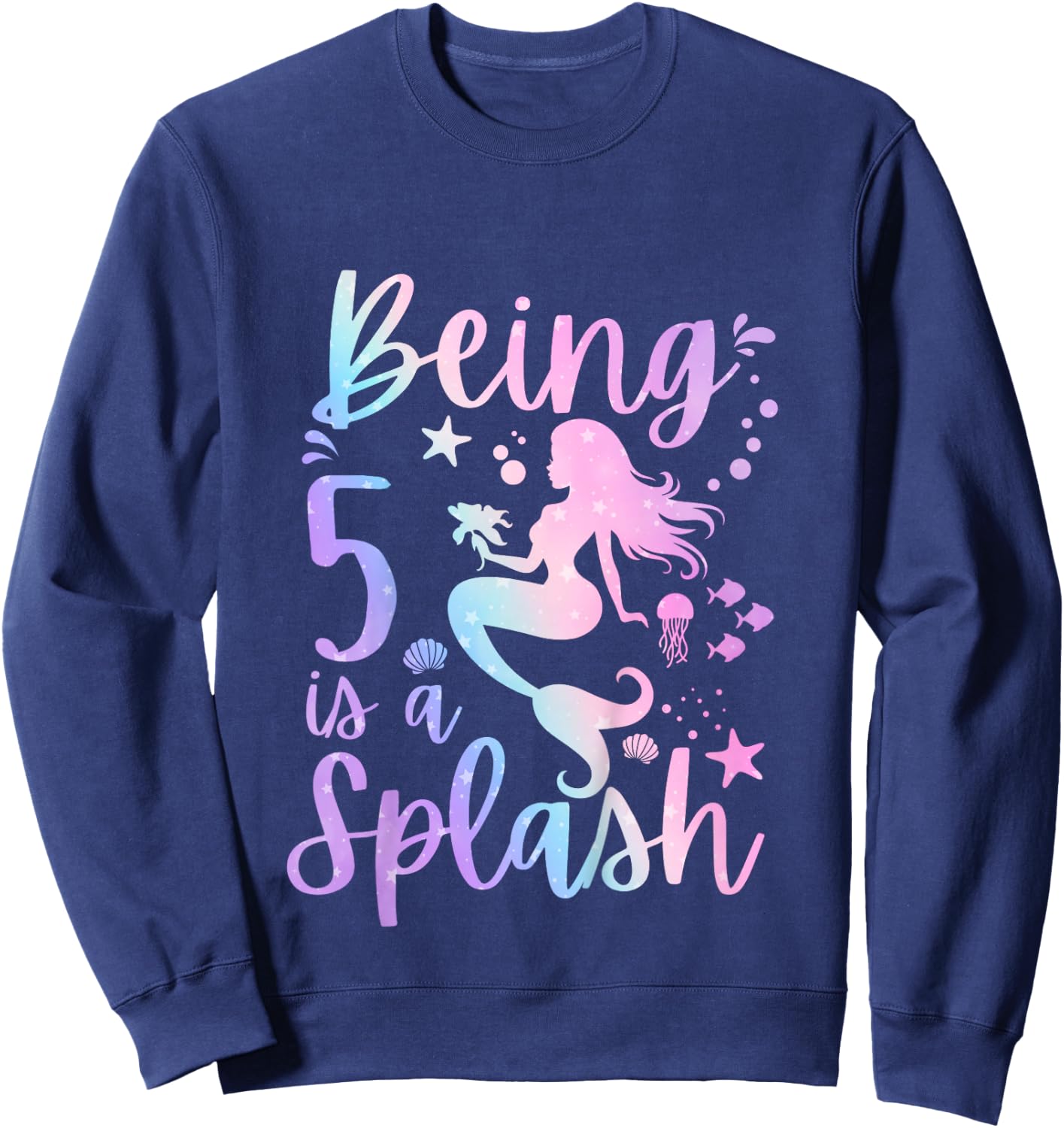 5 Year Old 5th Mermaid Birthday Under Sea Party Themed Sweatshirt - Sweatshirt | Navy