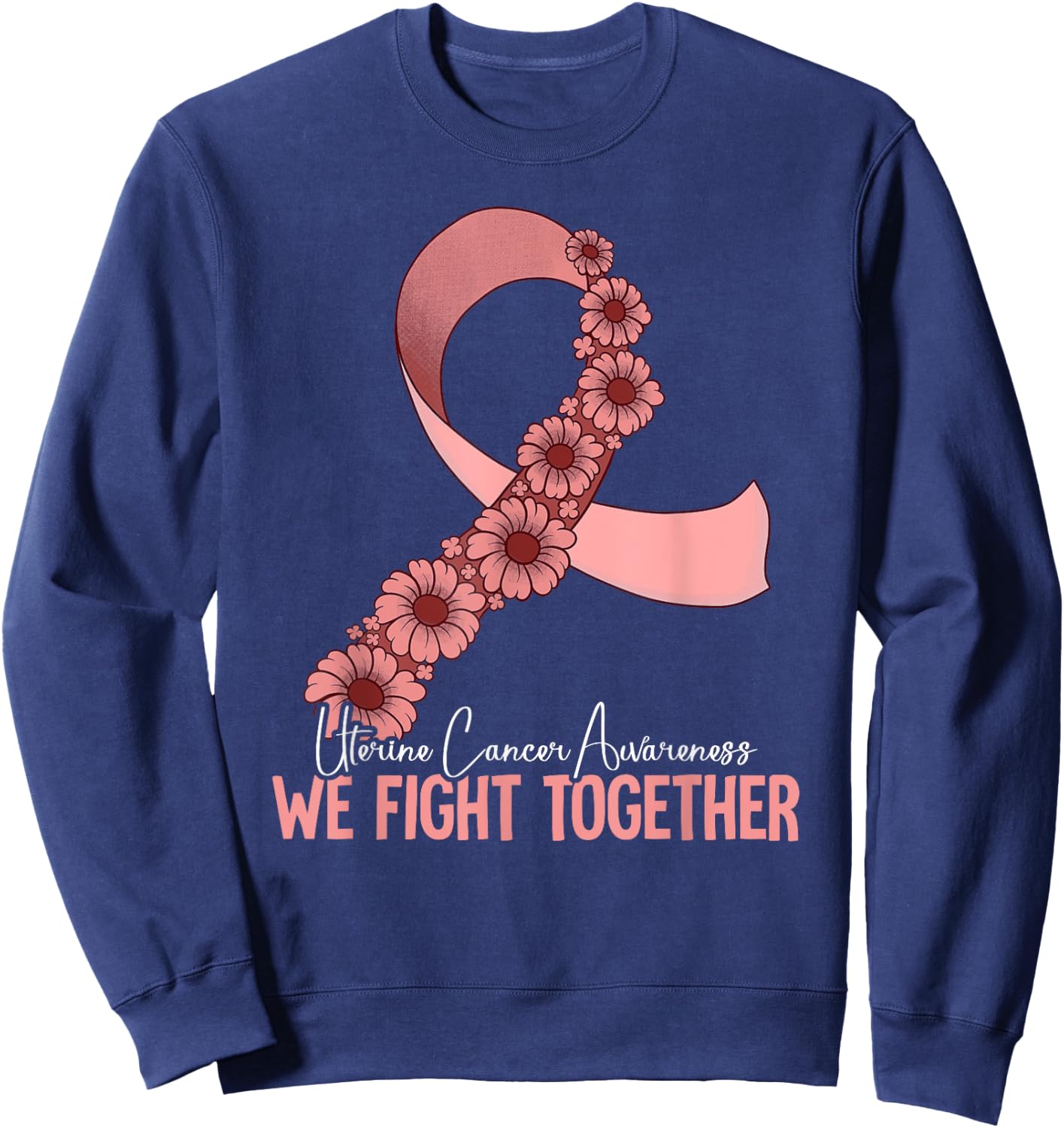 Uterine Cancer Awareness by Uterine Cancer Awareness for -Adults, -Kids, Black, Small, Short Sleeve Sweatshirt - Sweatshirt | Navy