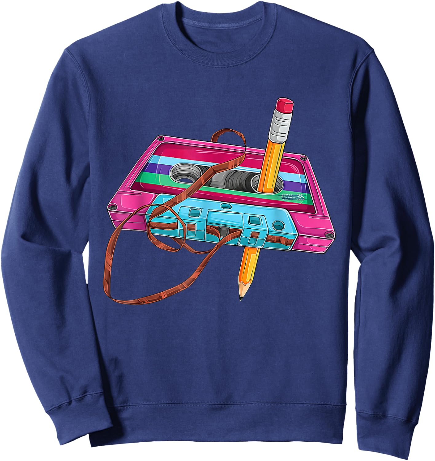 80 90s Outfit Women's Men's Party Fancy Dress Cassette , black Sweatshirt - Sweatshirt | Navy