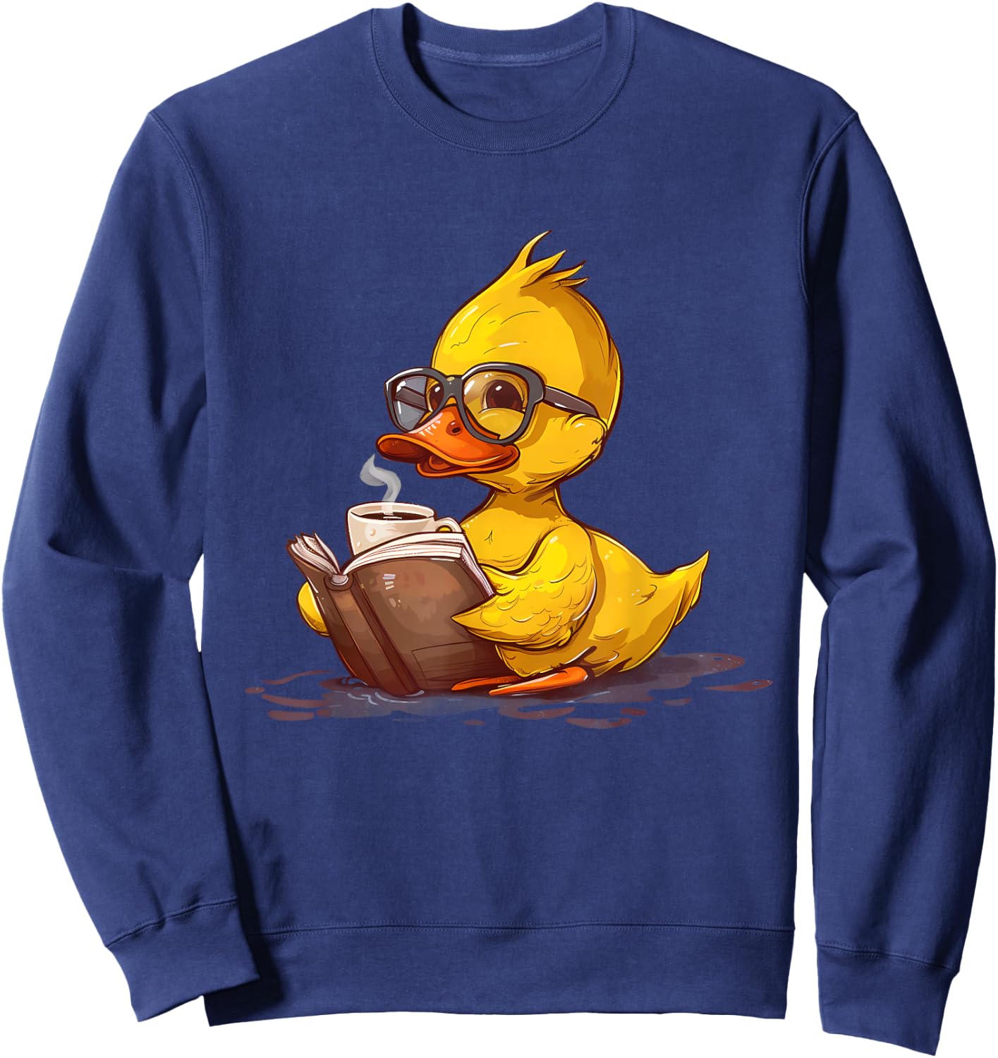 Rubber Duck Reading Book Coffee Lover Reader Rubber Duckie Sweatshirt - Sweatshirt | Navy