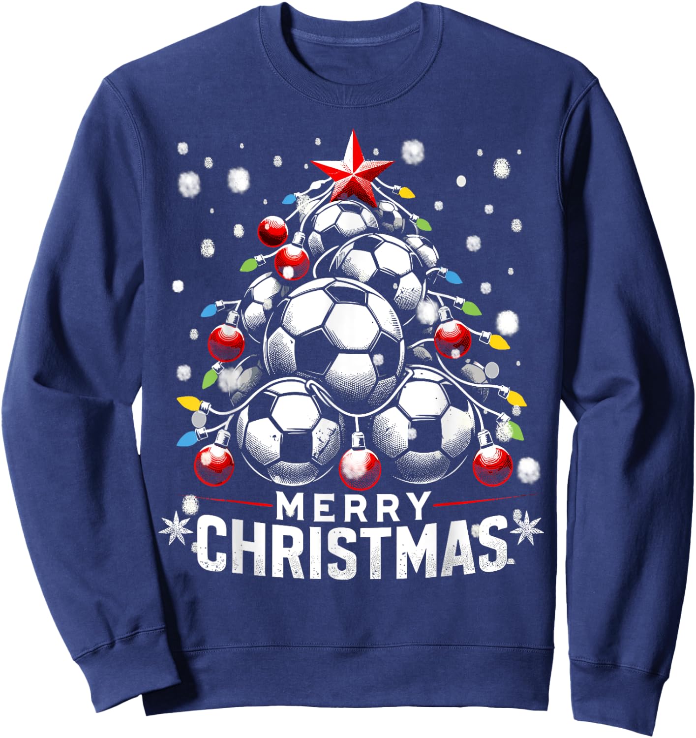 Merry Christmas, Soccer Balls Fans Xmas Tree Women Men Kids Sweatshirt - Sweatshirt | Navy