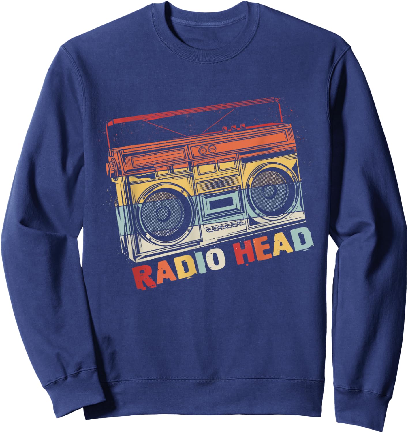 Vintage Radio In Head Music Matching Band Cassette Player Sweatshirt - Sweatshirt | Navy