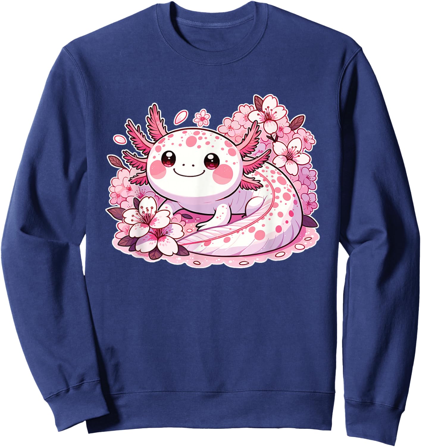 Spring Axolotl With Cherry Blossoms Sweet Spring Axolotl Sweatshirt - Sweatshirt | Navy