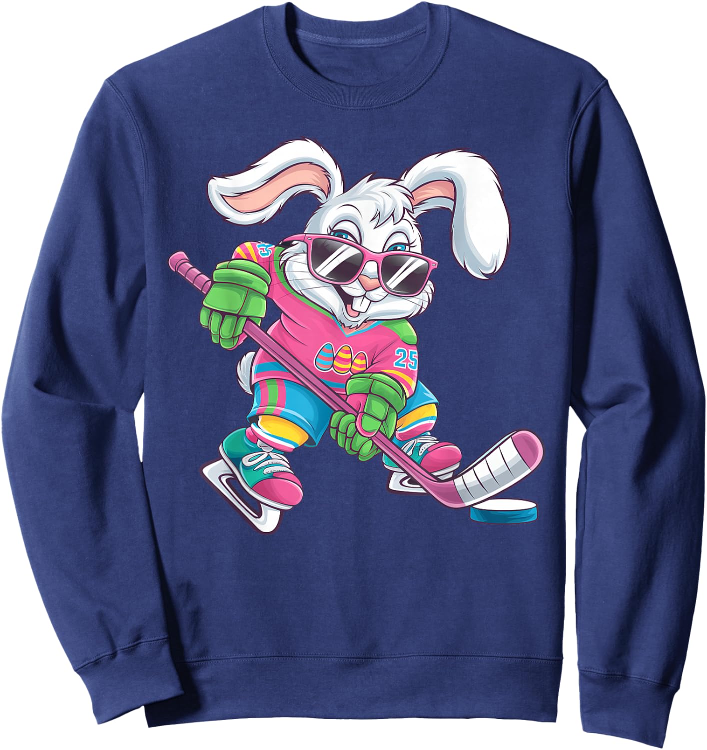 Happy Easter Bunny Playing Hockey Easter Sport Kids Boys Sweatshirt - Sweatshirt | Navy