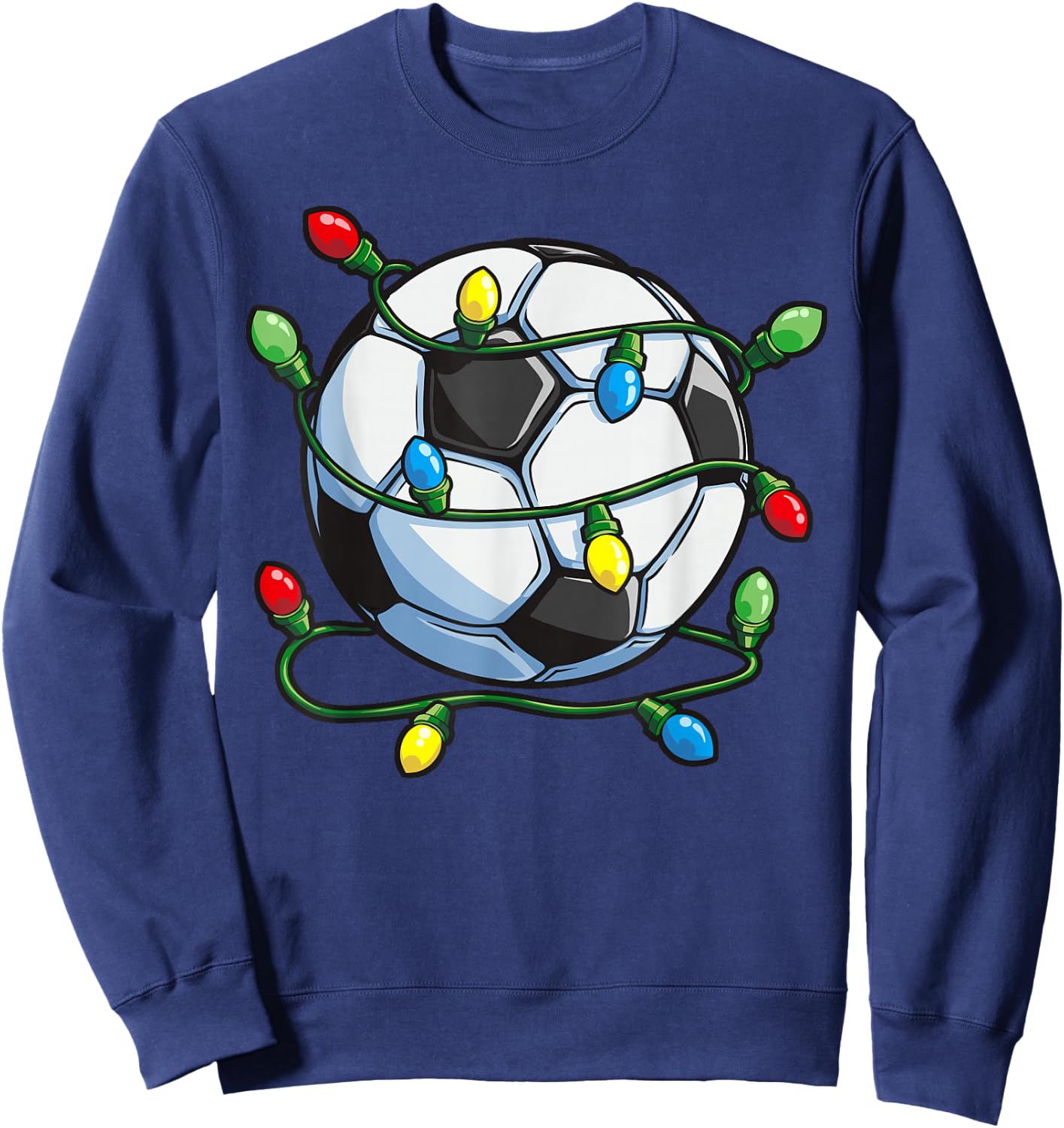 Soccer Christmas Ball Xmas Lights Funny Boys Girls Men Sport Sweatshirt - Sweatshirt | Navy