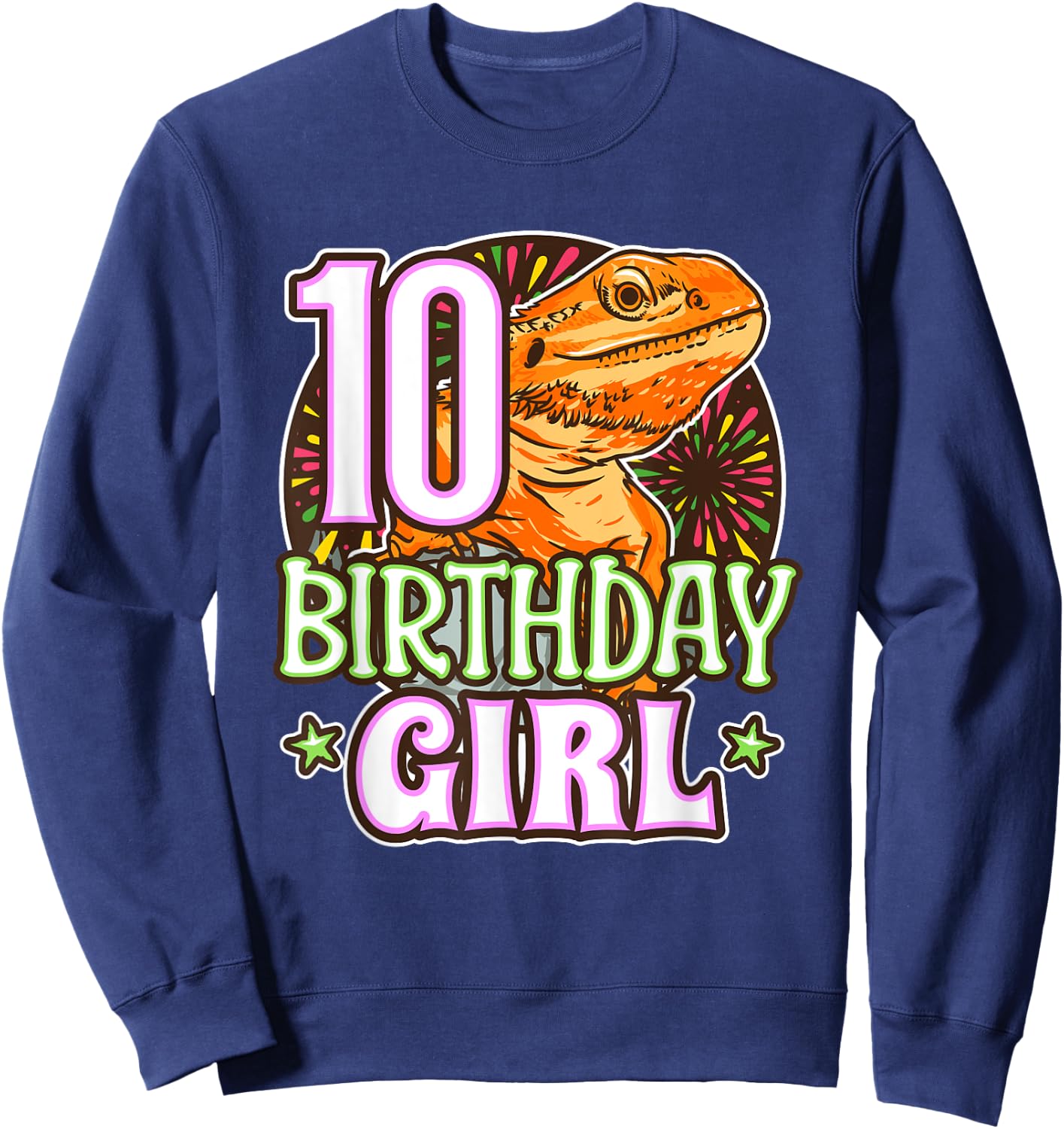 Bearded Dragon 10th Birthday 10 Year Old Girl Reptile Party Sweatshirt - Sweatshirt | Navy
