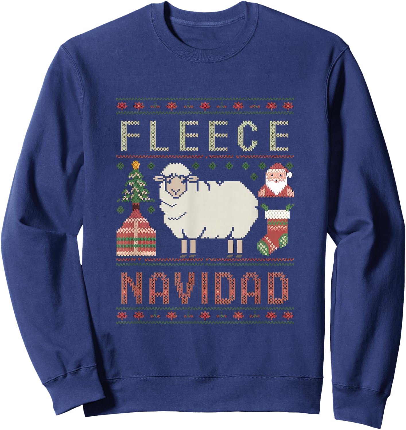 Fleece Feliz Navidad Sheep Ugly Christmas Sweater Sheep Sweatshirt - Sweatshirt | Navy