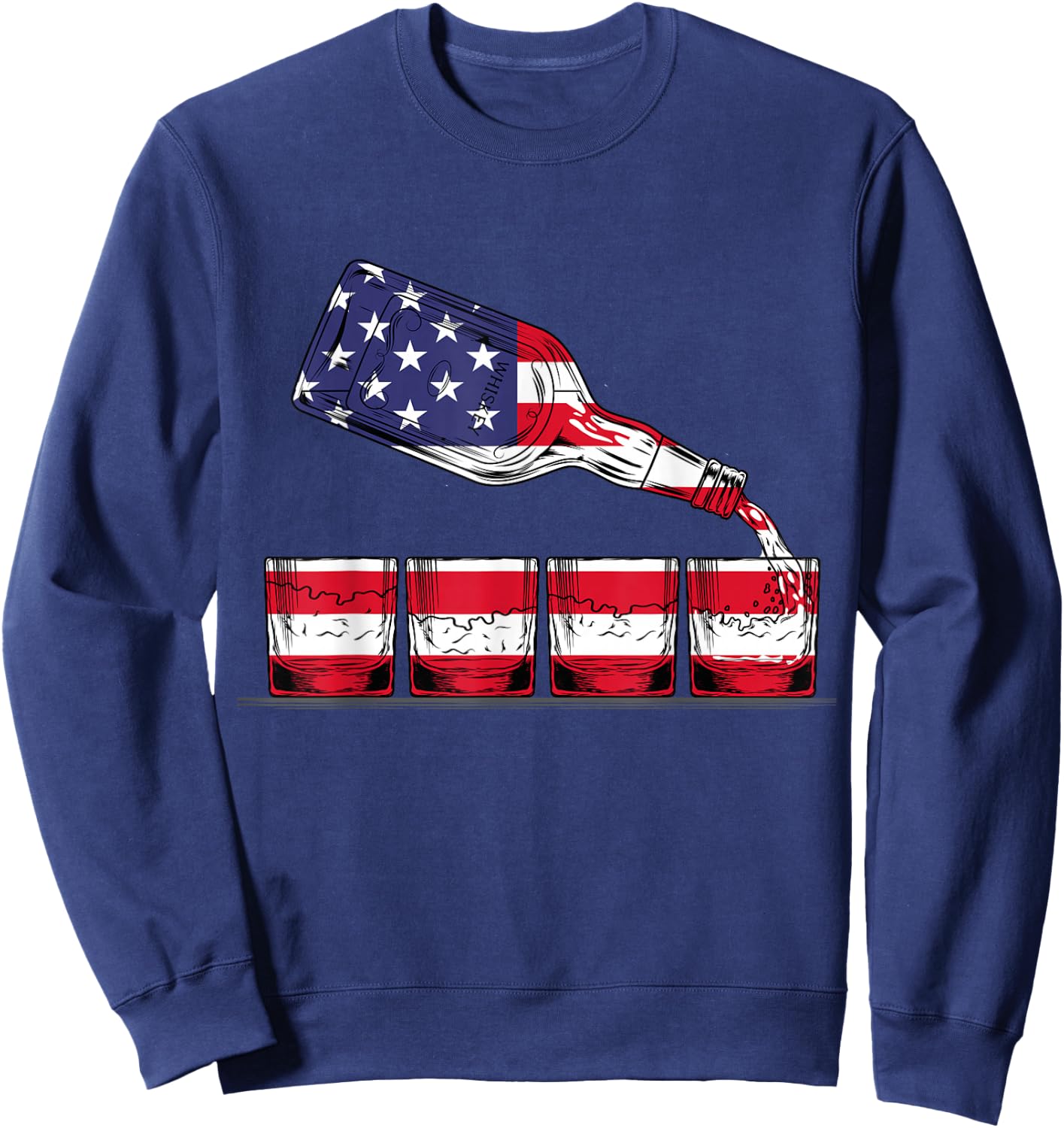 Whisky American Flag Glasses 4th of July Men Women USA Sweatshirt - Sweatshirt | Navy