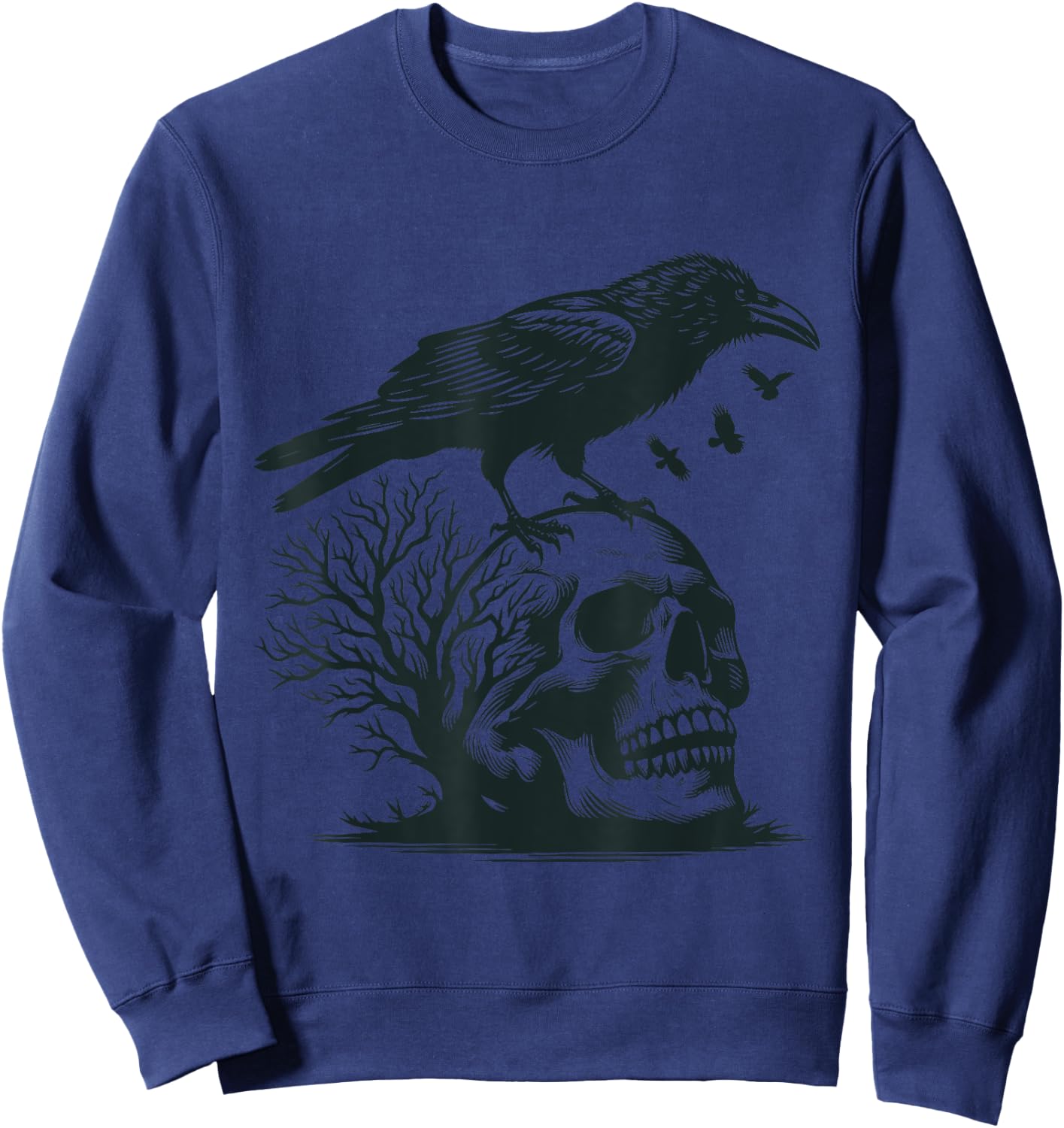 Krähe Totenkopf Vogel Schädel Rabe Düster Gothik Sweatshirt - Sweatshirt | Navy