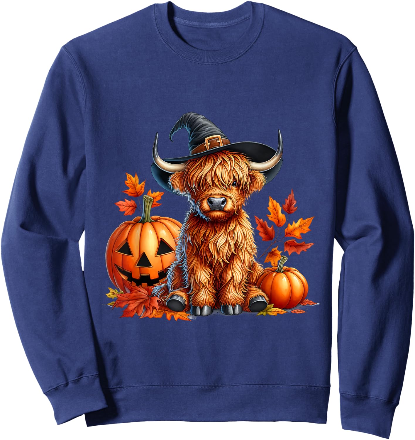 Witchy Cow Halloween Highland Cow Spooky Season Fall Autumn Sweatshirt - Sweatshirt | Navy