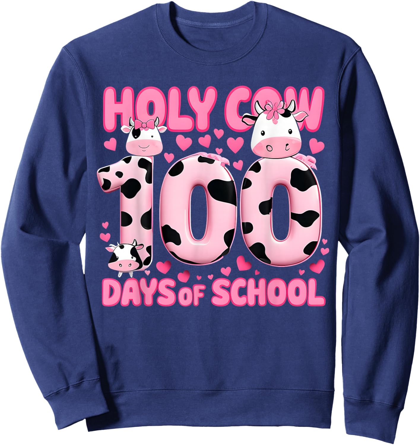 Holy Cow 100 Days Of School Funny 100 Day of School Groovy Sweatshirt - Sweatshirt | Navy