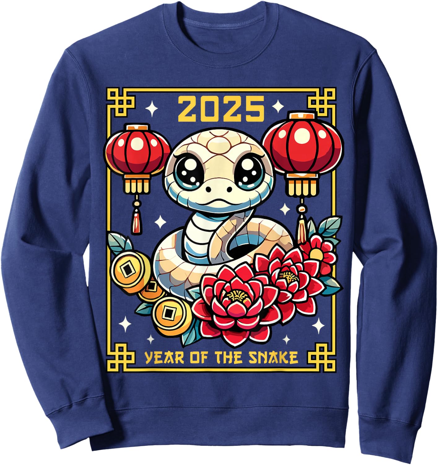 Cute Happy Chinese New Year of the Snake 2025 Lunar Zodiac Sweatshirt - Sweatshirt | Navy