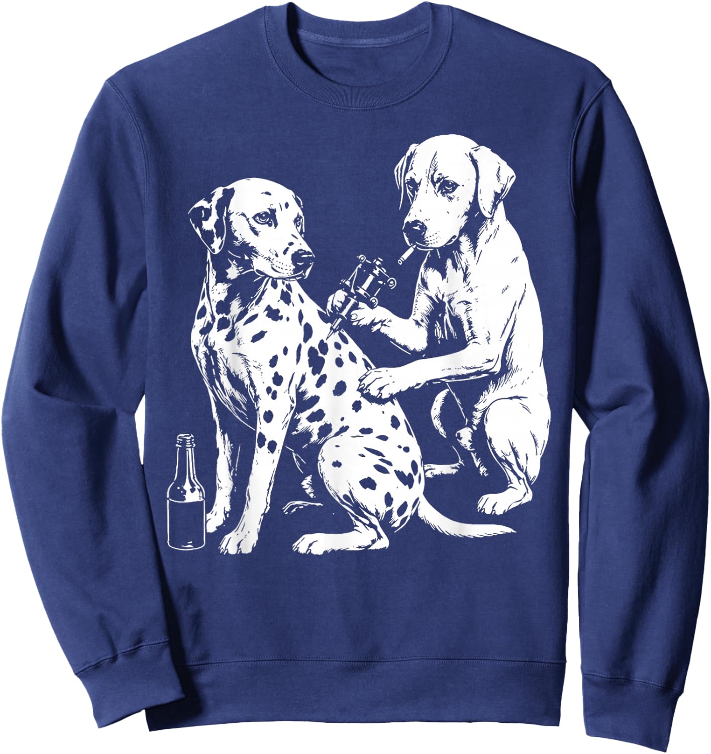 Retro Dalmatian Dog Smoking Tattoo Artist Puppy Graphic Pun Sweatshirt - Sweatshirt | Navy