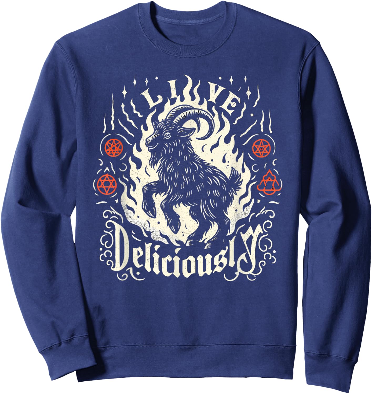 Live Deliciously Occult Goat Witch Horror Sweatshirt - Sweatshirt | Navy