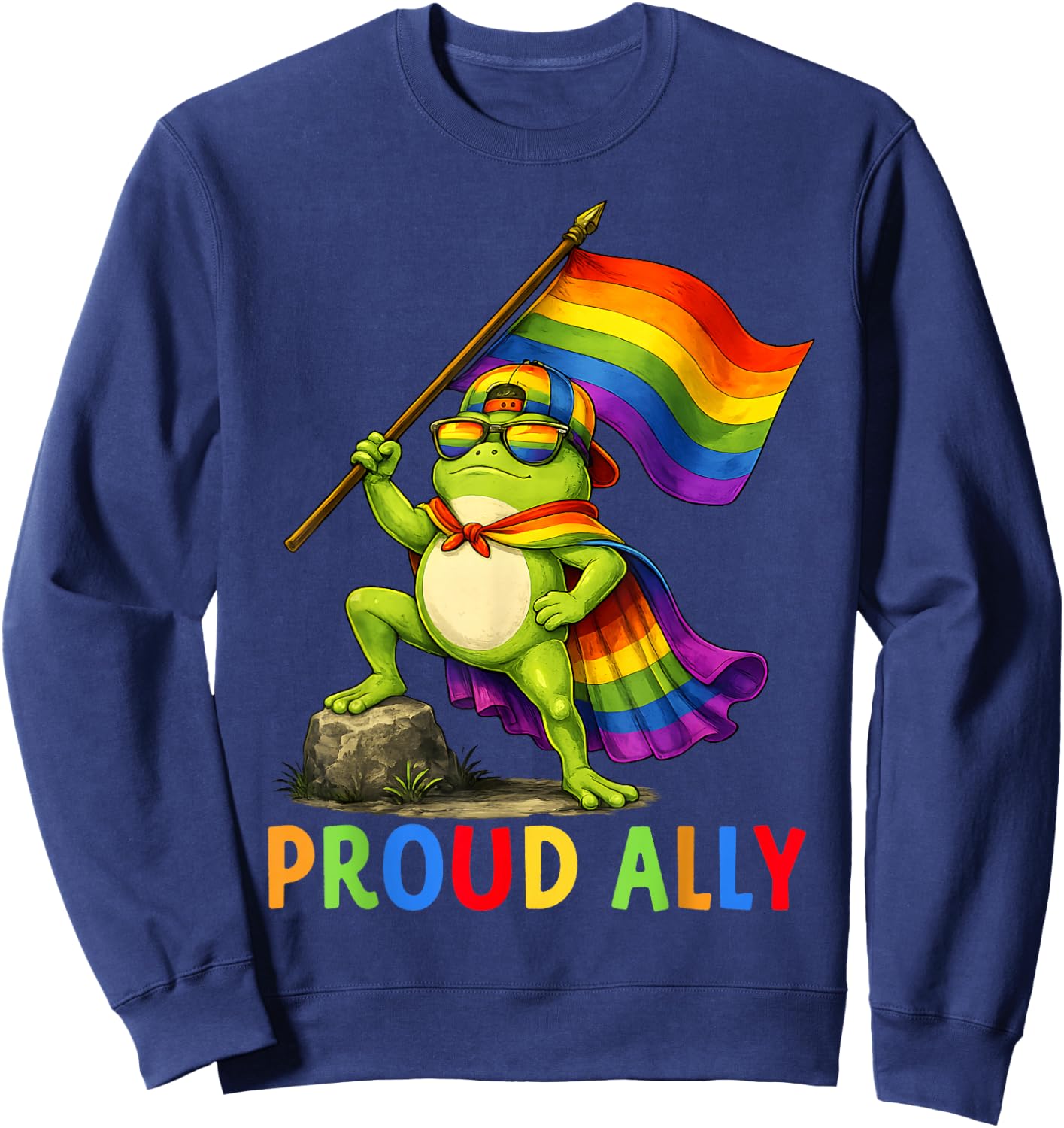 LGBT Proud Ally Rainbow Frog Pride Flag Men Women Kid Sweatshirt - Sweatshirt | Navy
