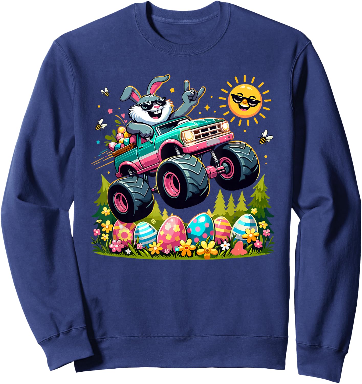 Happy Easter Bunny Monster Truck Outfit Toddler Boys Kids Sweatshirt - Sweatshirt | Navy