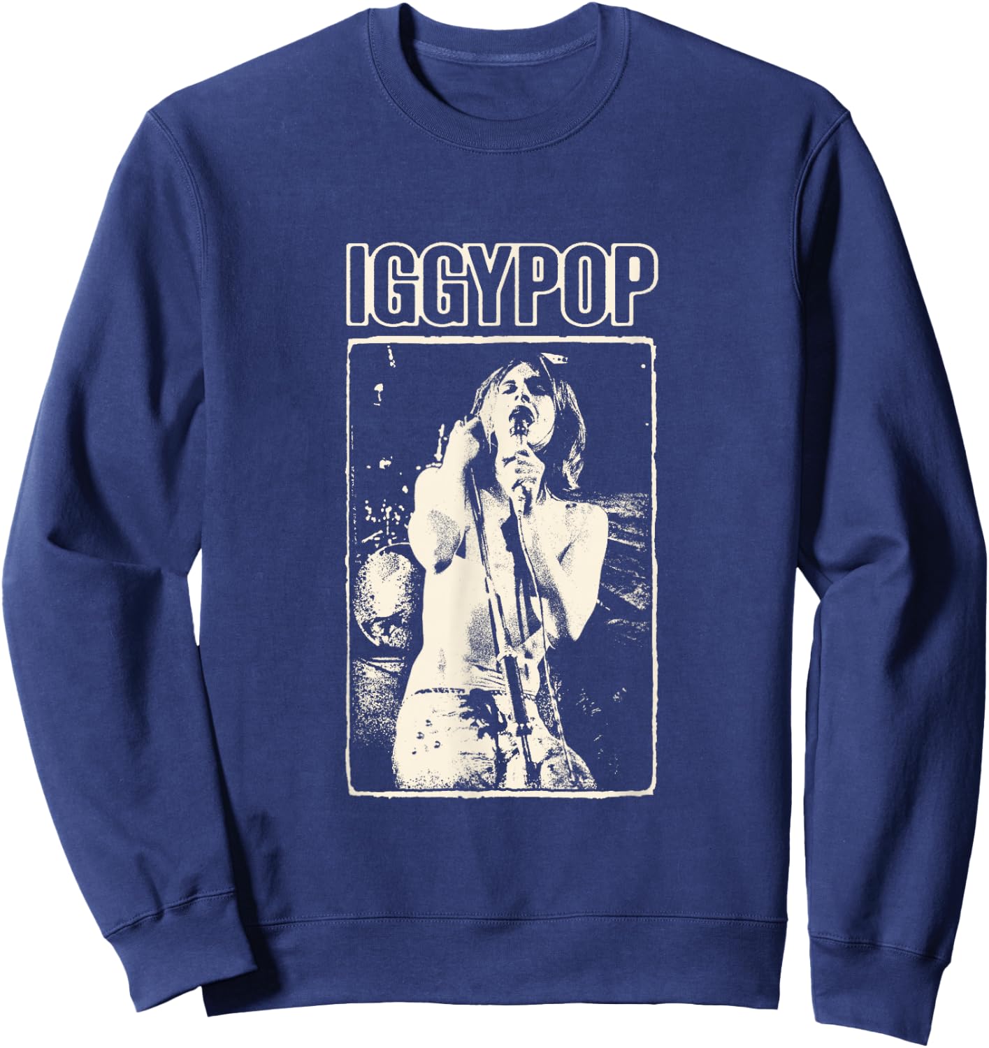 Iggy Pop , Herren & Damen, -Erwachsene, Rock-Fans, Casual-Kleidung, Schwarz, S, EU 40.0, Klassisch, U-Ausschnitt, Halbarm, Polyester 100% Sweatshirt - Sweatshirt | Navy