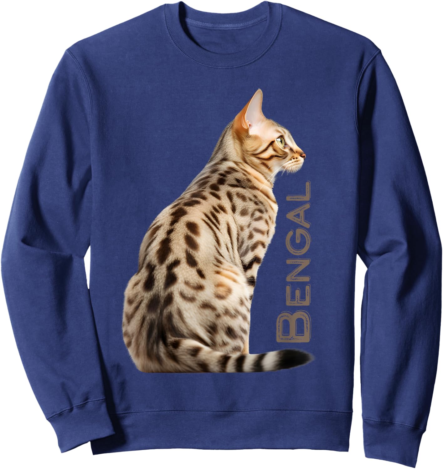 Bengal Breed Cat Dad Leopard Print Spotted Kitty Men Women Sweatshirt - Sweatshirt | Navy
