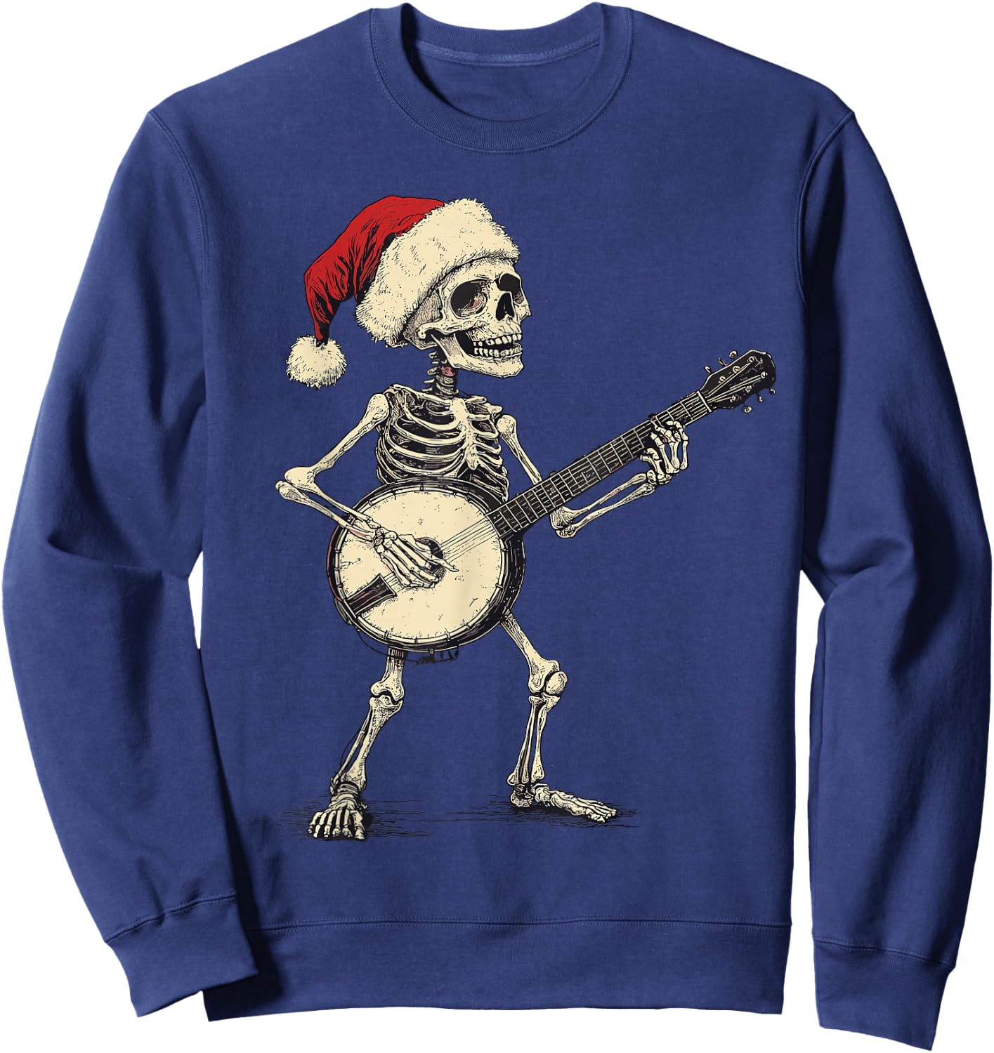 Santa Skeleton Playing Banjo Bluegrass Banjo Player Xmas Sweatshirt - Sweatshirt | Navy